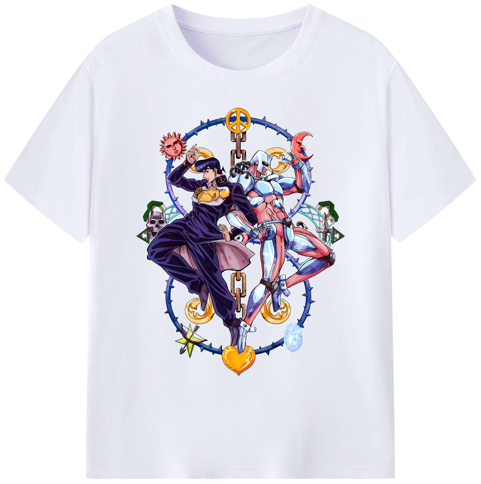 （画像用） ジョジョの奇妙な冒険 ひがしかた じょうすけ JoJo's Bizarre Adventure Higashikata Josuke 綿100％ メンズ半袖Tシャツ｜肌触りやわらか＆通気性