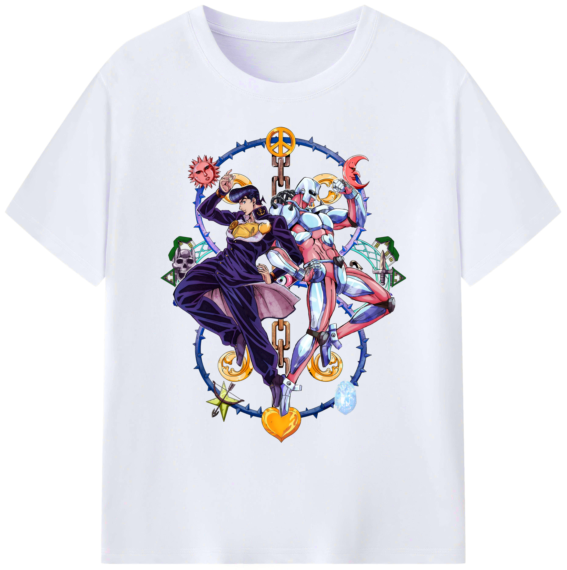 （画像用） ジョジョの奇妙な冒険 ひがしかた じょうすけ JoJo's Bizarre Adventure Higashikata Josuke 綿100％ メンズ半袖Tシャツ｜肌触りやわらか＆通気性