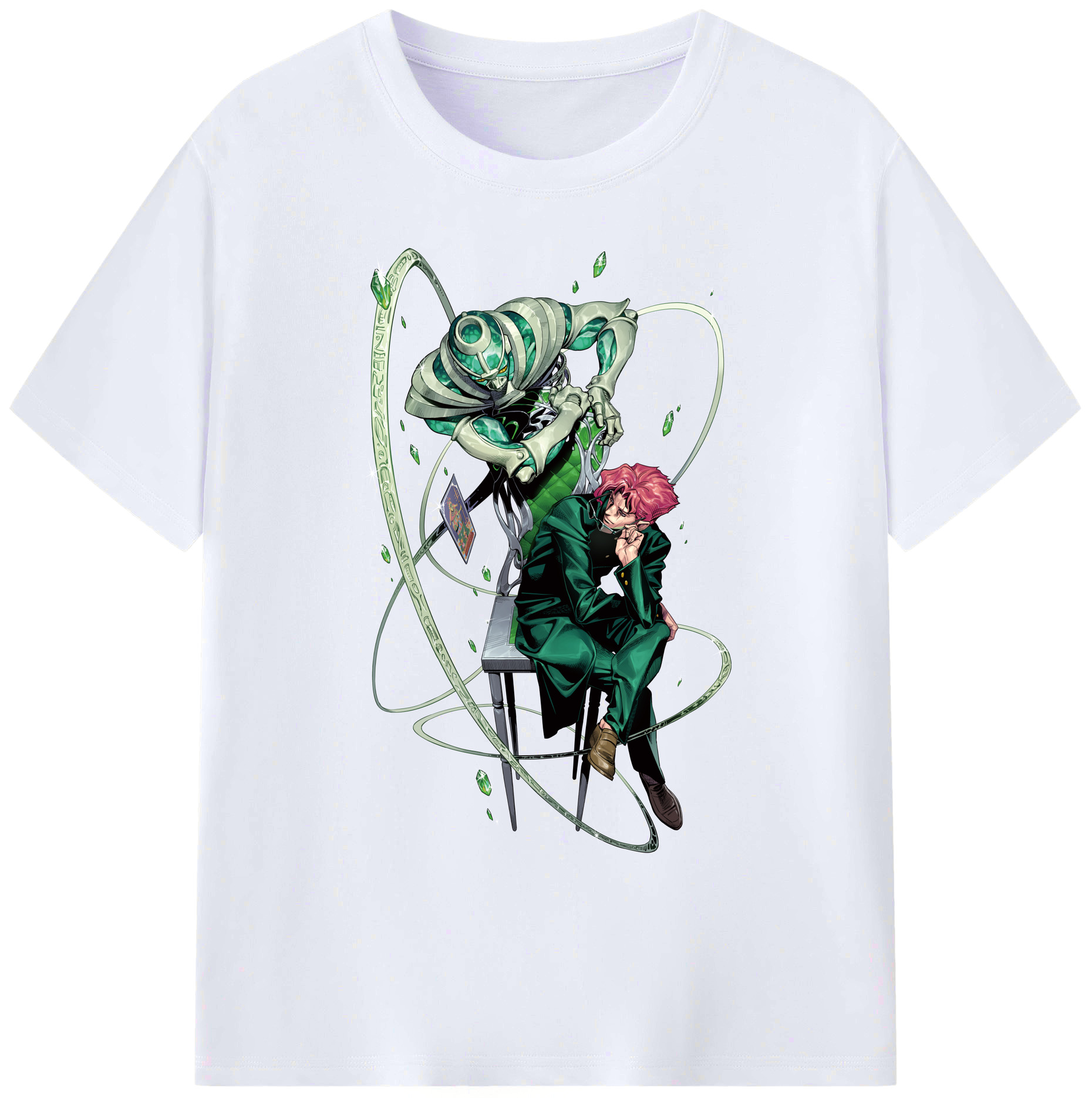 （画像用） ジョジョの奇妙な冒険 花京院 典明（かきょういん のりあき） JoJo's Bizarre Adventure Kakyoin Noriaki 綿100％ メンズ半袖Tシャツ｜肌触りやわらか＆通気性