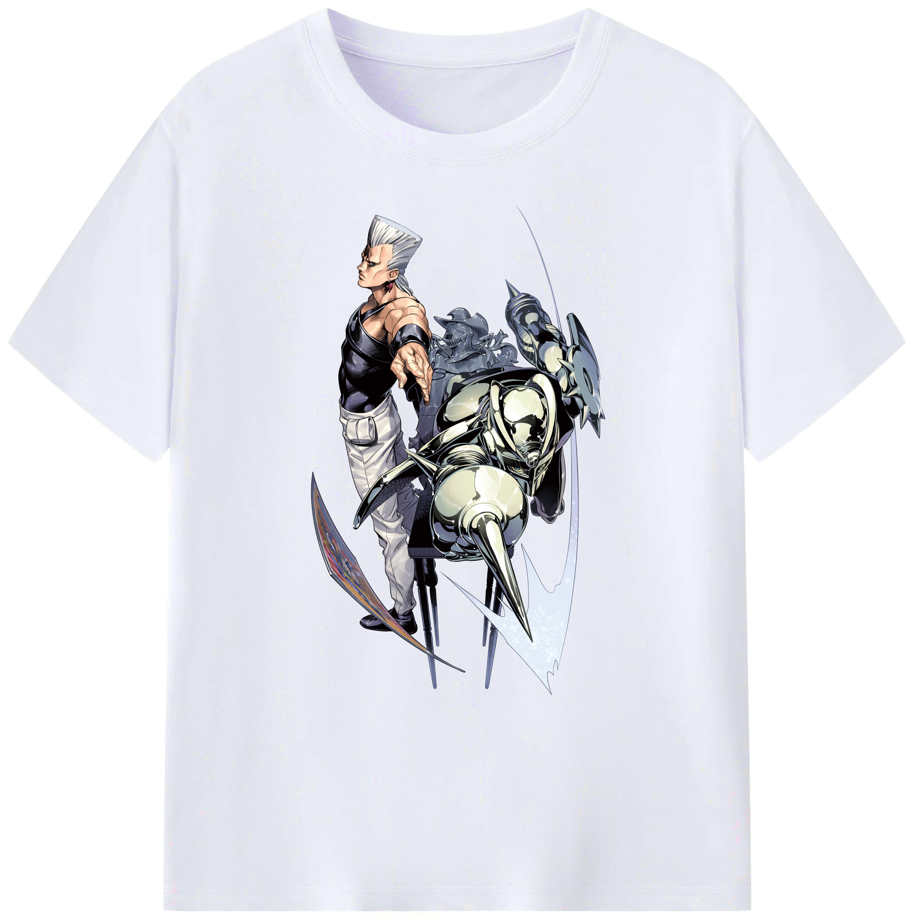 （画像用） ジョジョの奇妙な冒険 ジャン＝ピエール?ポルナレフ JoJo's Bizarre Adventure Jan Pierre Polnareff 綿100％ メンズ半袖Tシャツ｜肌触りやわらか＆通気性