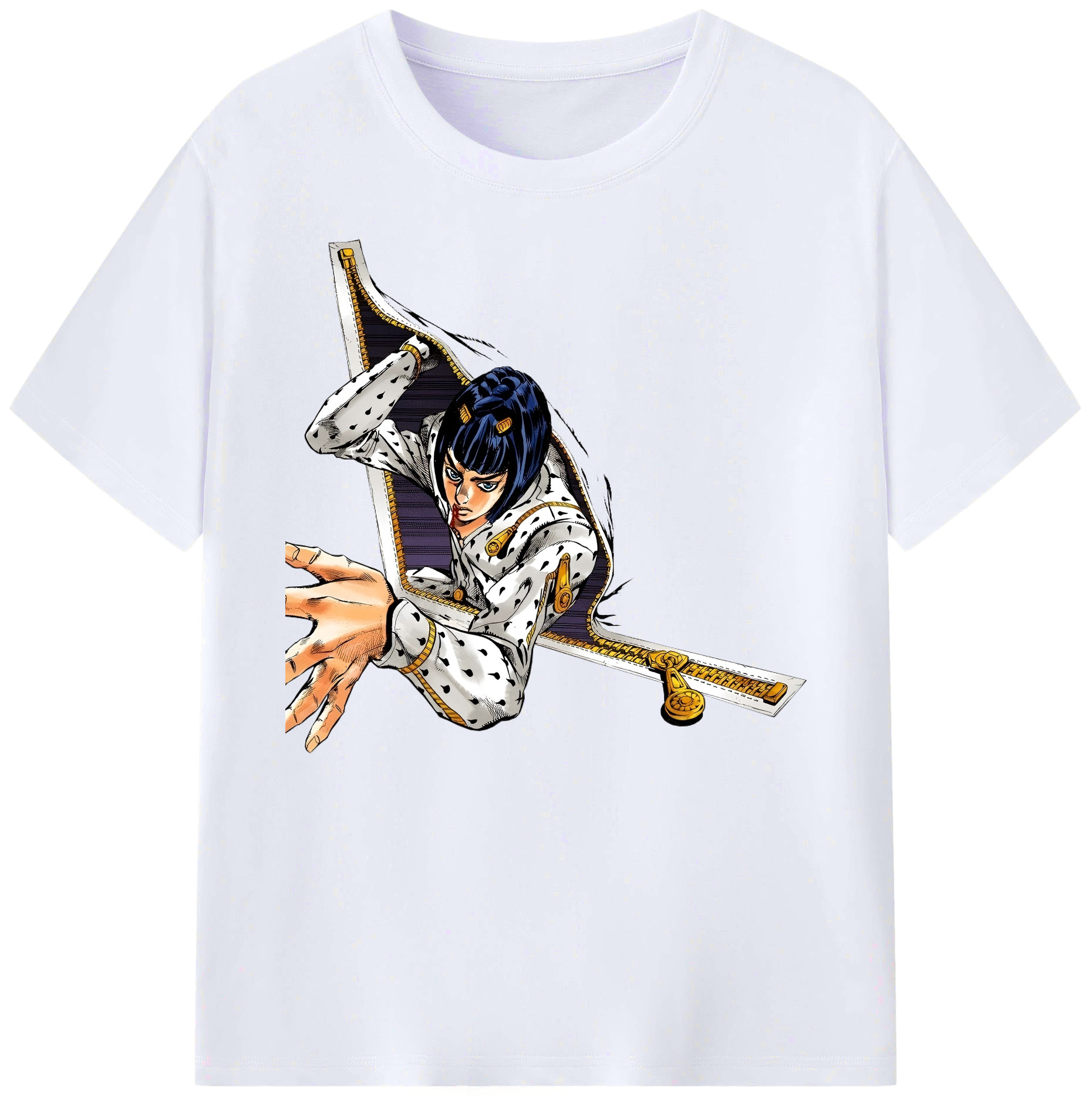 （画像用） ジョジョの奇妙な冒険 ブローノ?ブチャラティ JoJo's Bizarre Adventure Bruno Bucciarati 綿100％ メンズ半袖Tシャツ｜肌触りやわらか＆通気性