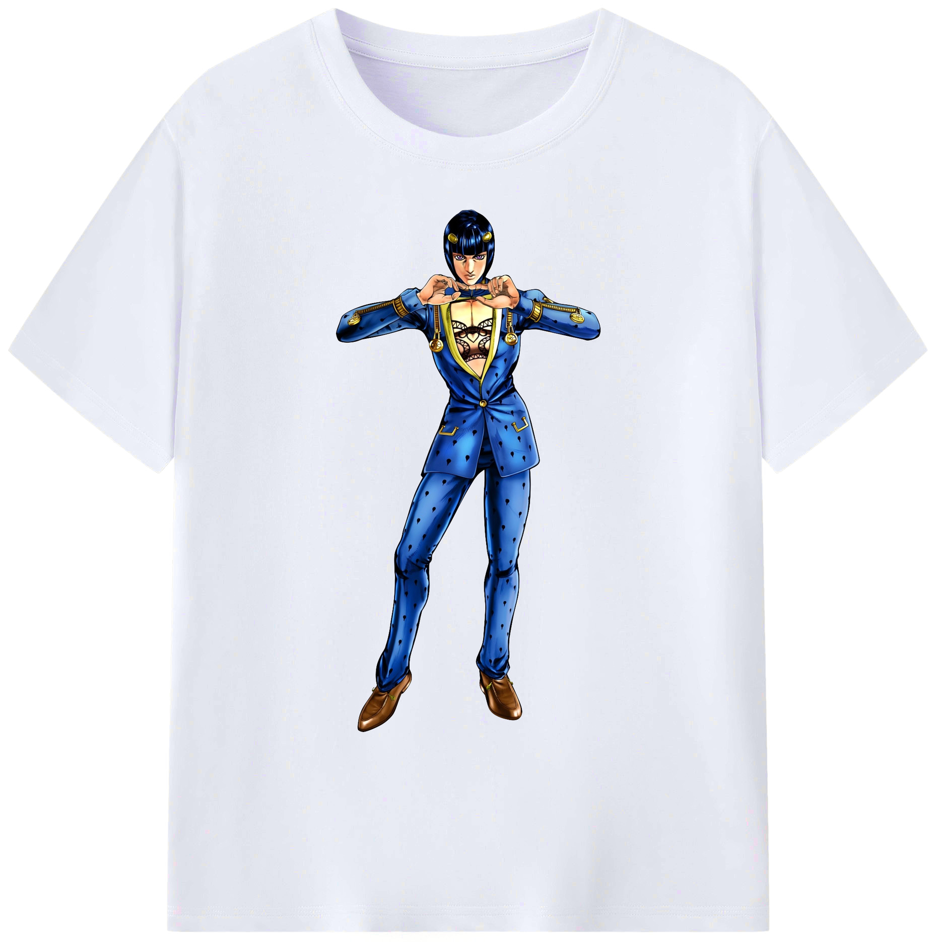 （画像用） ジョジョの奇妙な冒険 ブローノ?ブチャラティ JoJo's Bizarre Adventure Bruno Bucciarati 綿100％ メンズ半袖Tシャツ｜肌触りやわらか＆通気性