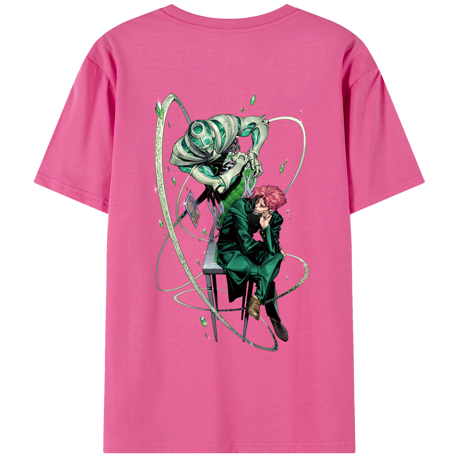 （画像用） ジョジョの奇妙な冒険 花京院 典明（かきょういん のりあき） JoJo's Bizarre Adventure Kakyoin Noriaki レディース半袖Tシャツ(バックプリント)