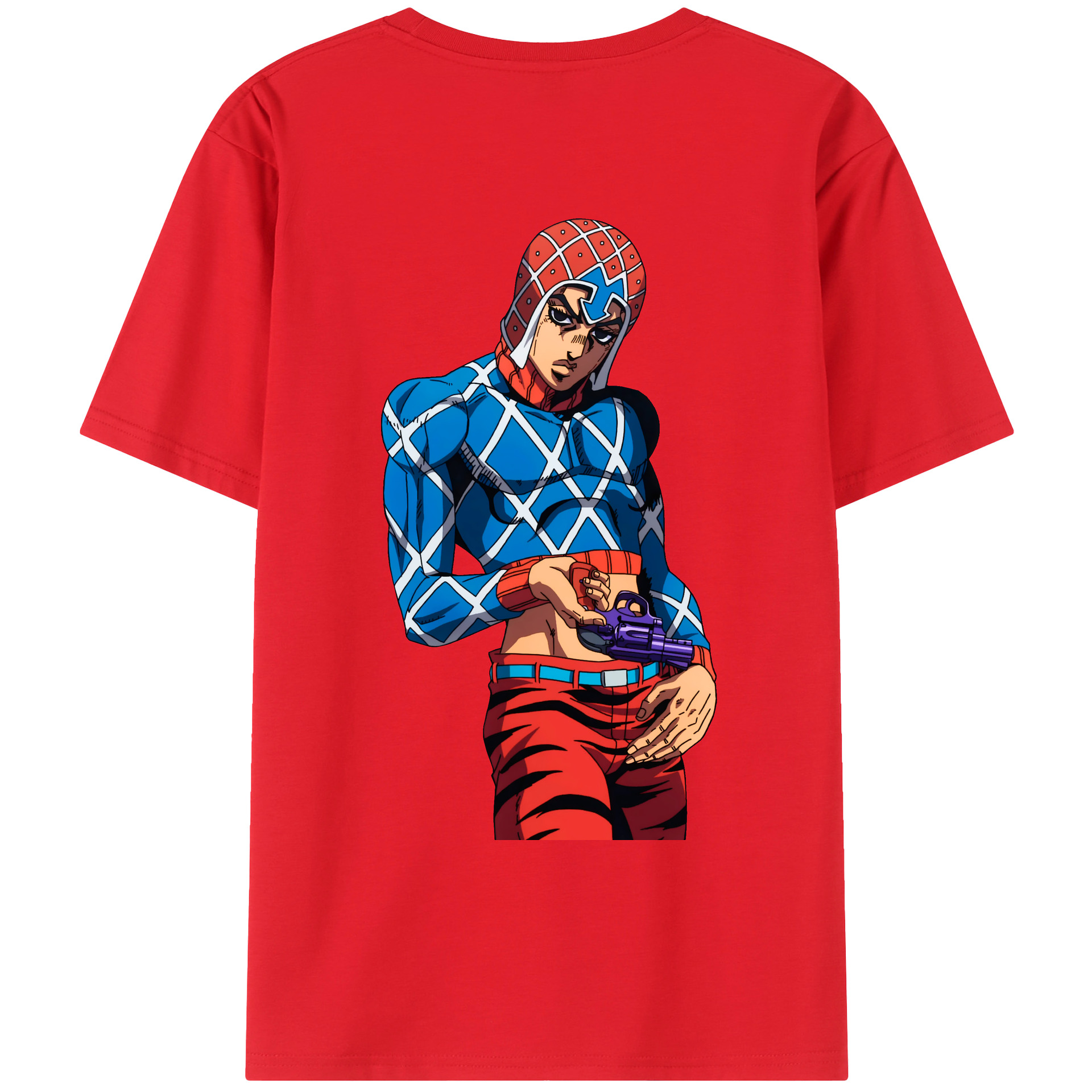 （画像用） ジョジョの奇妙な冒険 グイード?ミスタ JoJo's Bizarre Adventure Guido Mista レディース半袖Tシャツ(バックプリント)