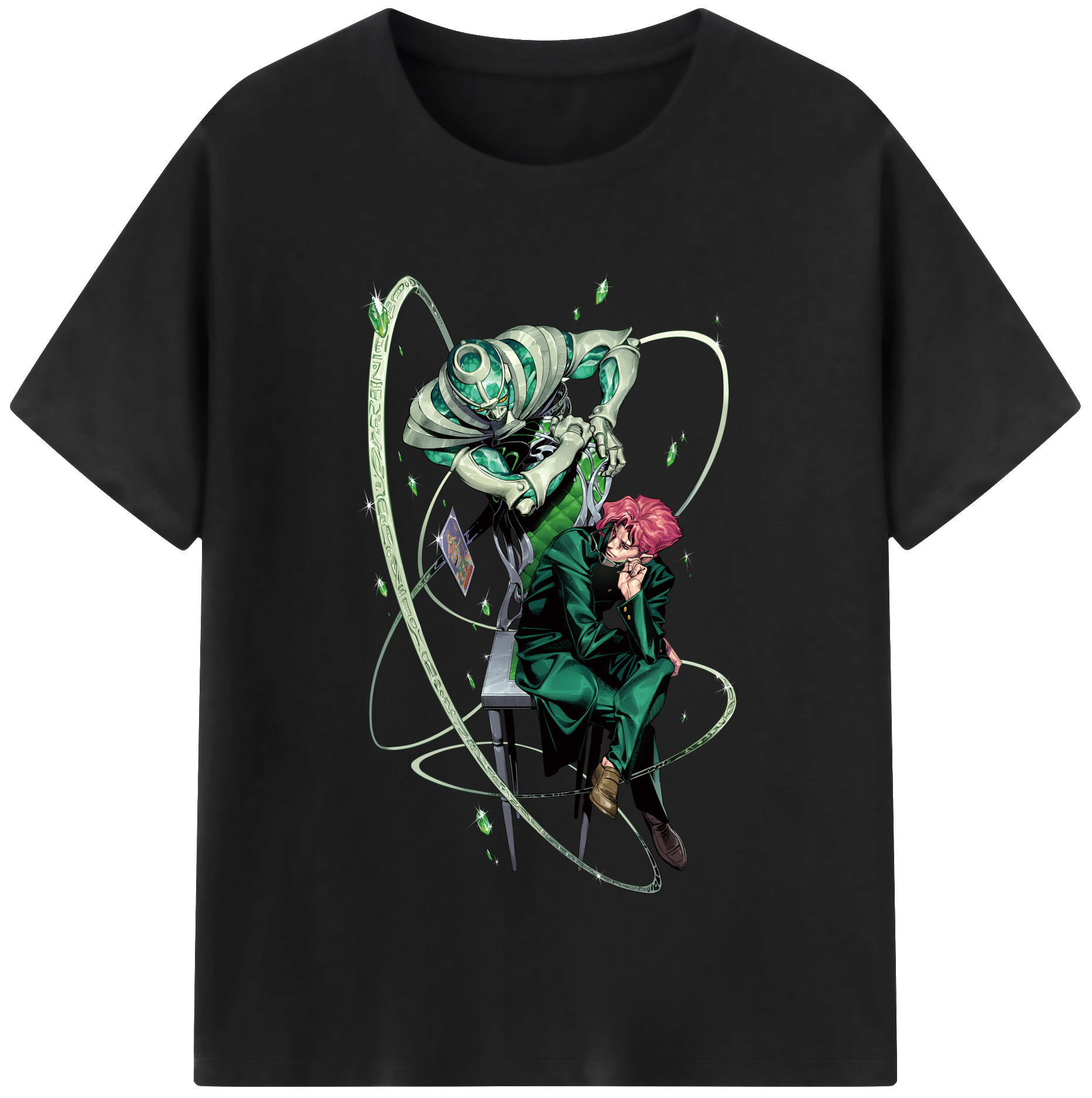 （画像用） ジョジョの奇妙な冒険 花京院 典明（かきょういん のりあき） JoJo's Bizarre Adventure Kakyoin Noriaki レディースカジュアルプリントTシャツ（綿100％）