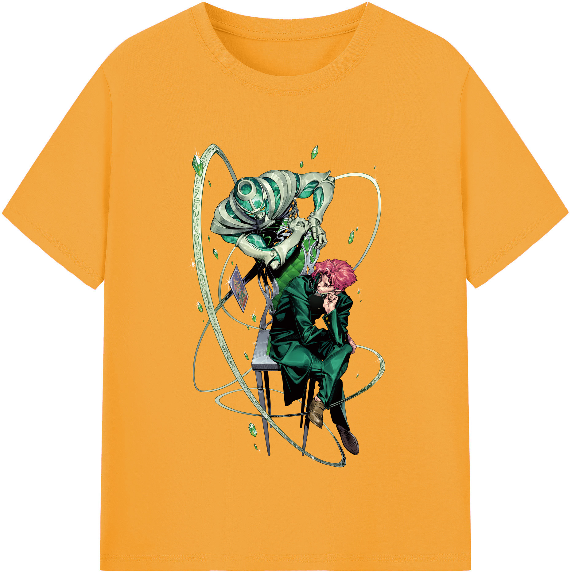 （画像用） ジョジョの奇妙な冒険 花京院 典明（かきょういん のりあき） JoJo's Bizarre Adventure Kakyoin Noriaki レディースカジュアルプリントTシャツ（綿100％）