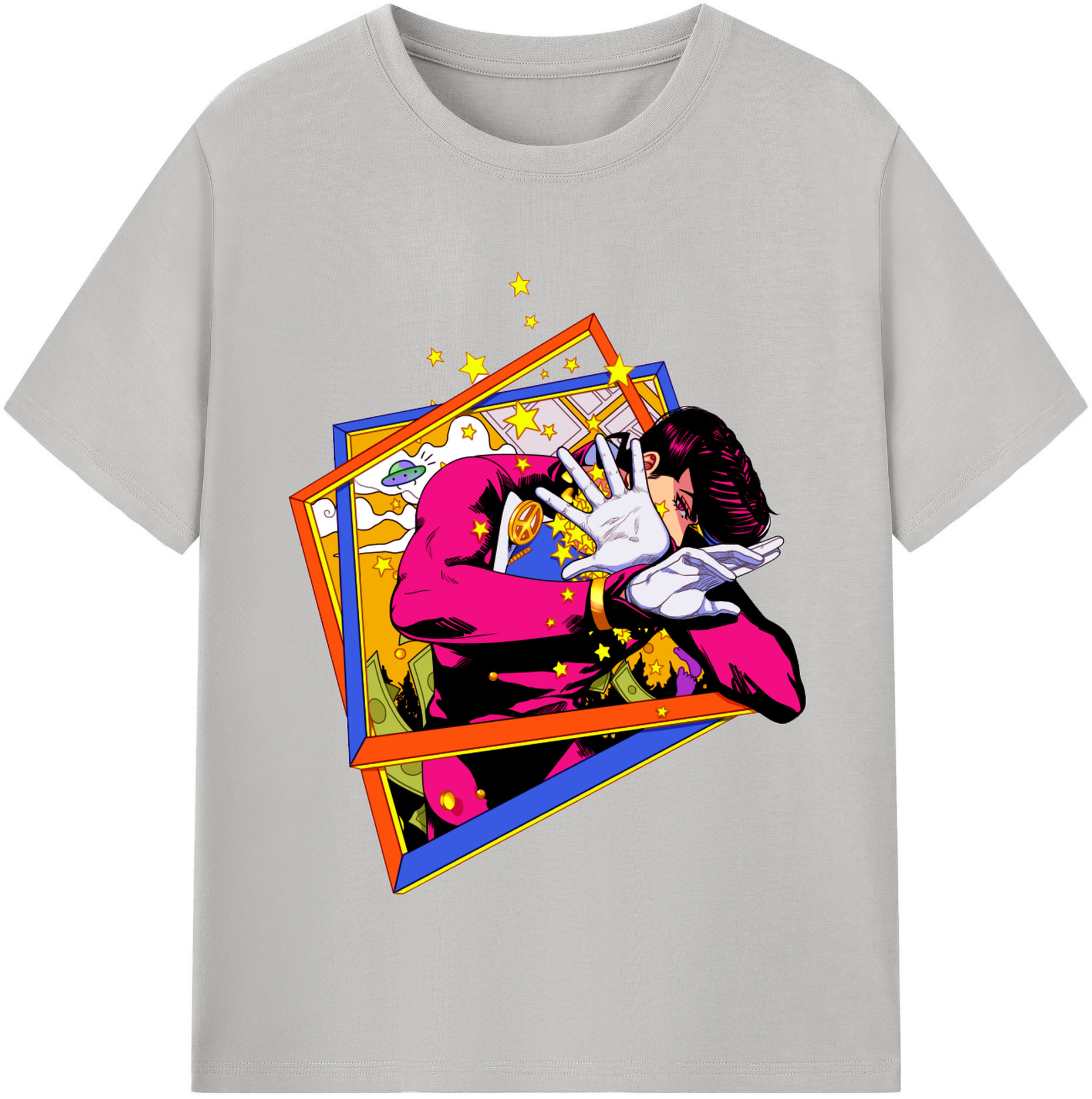 （画像用） ジョジョの奇妙な冒険 ひがしかた じょうすけ JoJo's Bizarre Adventure Higashikata Josuke レディースカジュアルプリントTシャツ（綿100％）