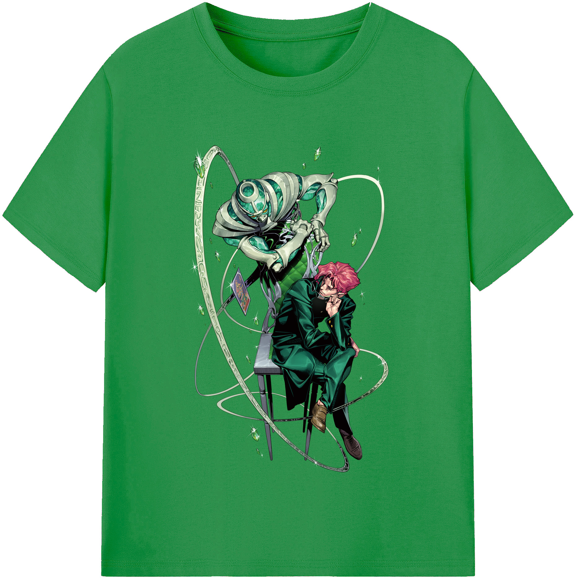 （画像用） ジョジョの奇妙な冒険 花京院 典明（かきょういん のりあき） JoJo's Bizarre Adventure Kakyoin Noriaki レディースカジュアルプリントTシャツ（綿100％）