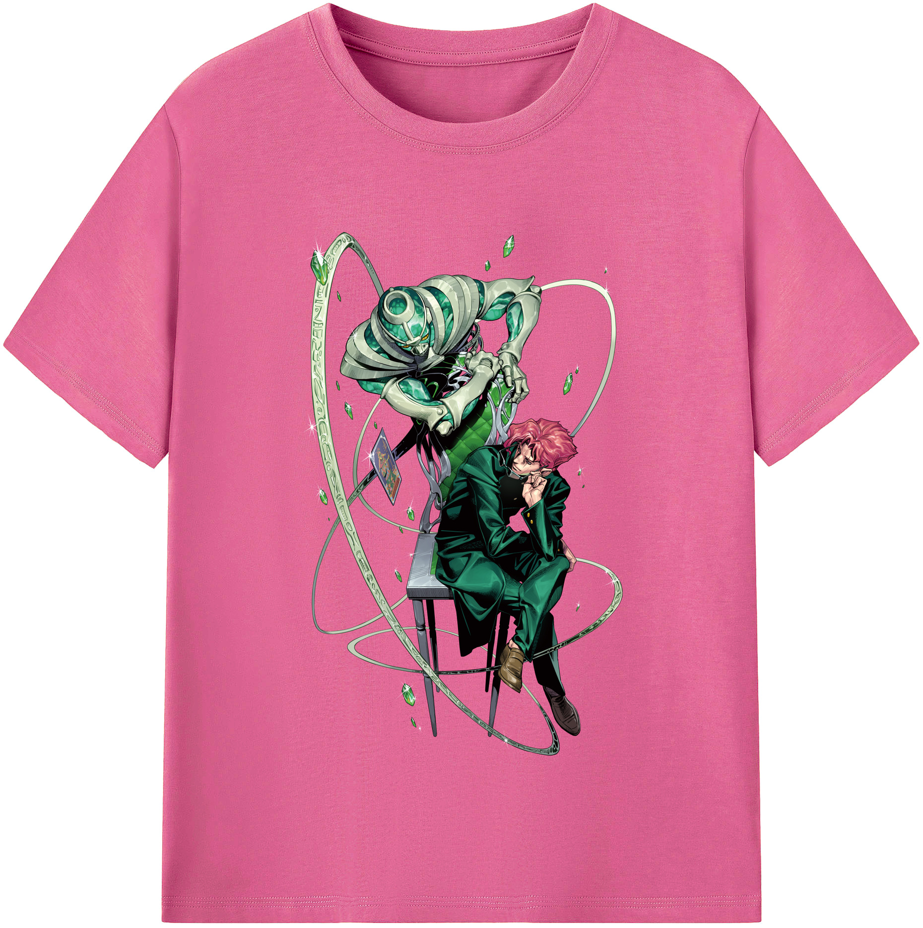 （画像用） ジョジョの奇妙な冒険 花京院 典明（かきょういん のりあき） JoJo's Bizarre Adventure Kakyoin Noriaki レディースカジュアルプリントTシャツ（綿100％）