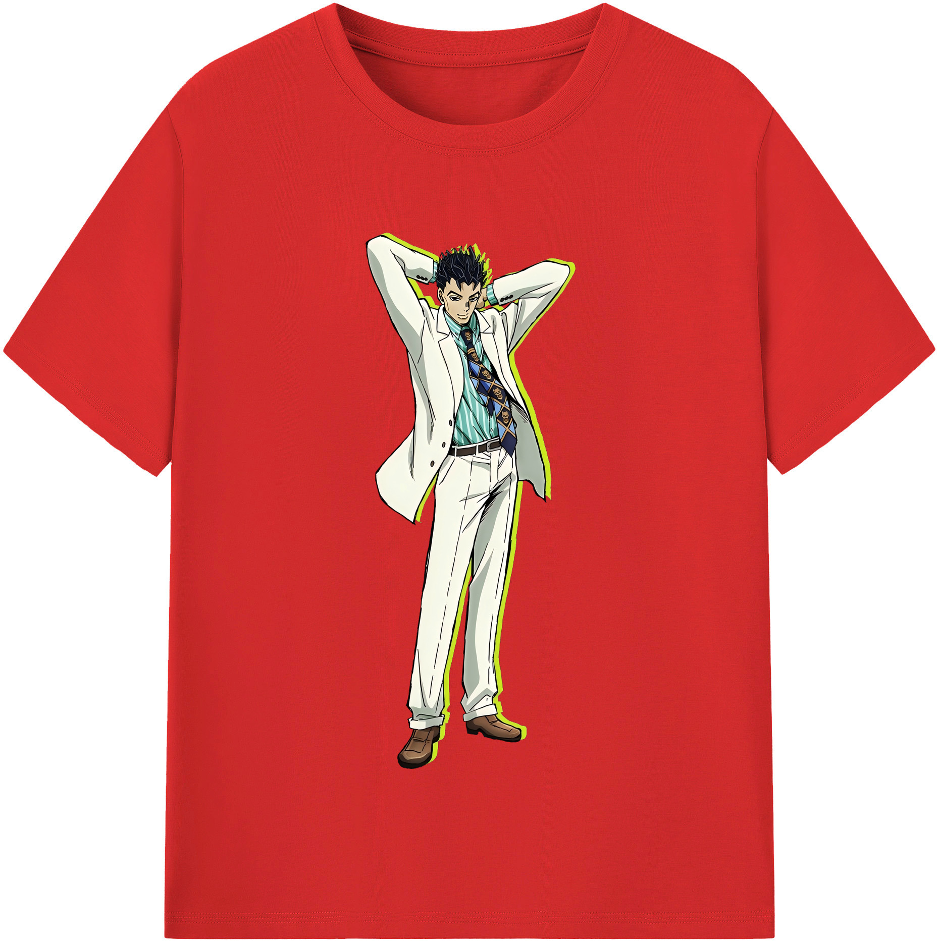 （画像用） ジョジョの奇妙な冒険 きら よしかげ JoJo's Bizarre Adventure Kira Yoshikage レディースカジュアルプリントTシャツ（綿100％）
