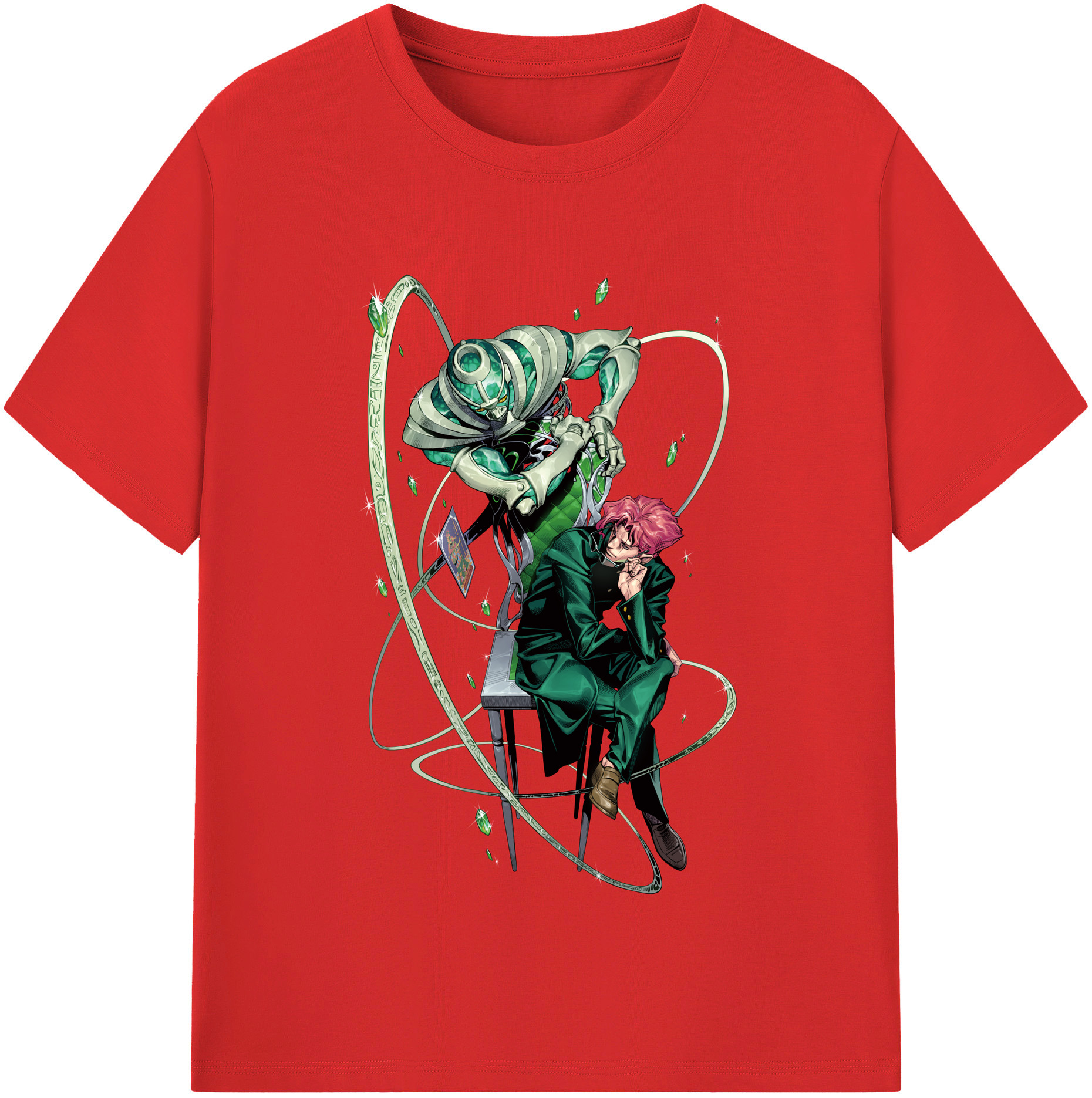 （画像用） ジョジョの奇妙な冒険 花京院 典明（かきょういん のりあき） JoJo's Bizarre Adventure Kakyoin Noriaki レディースカジュアルプリントTシャツ（綿100％）