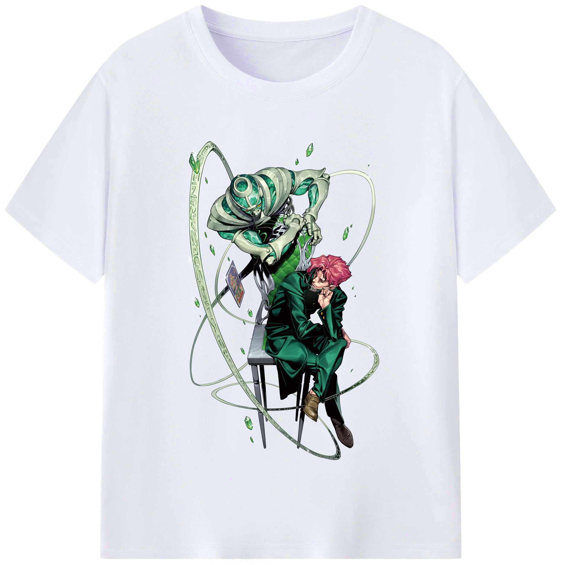 （画像用） ジョジョの奇妙な冒険 花京院 典明（かきょういん のりあき） JoJo's Bizarre Adventure Kakyoin Noriaki レディースカジュアルプリントTシャツ（綿100％）