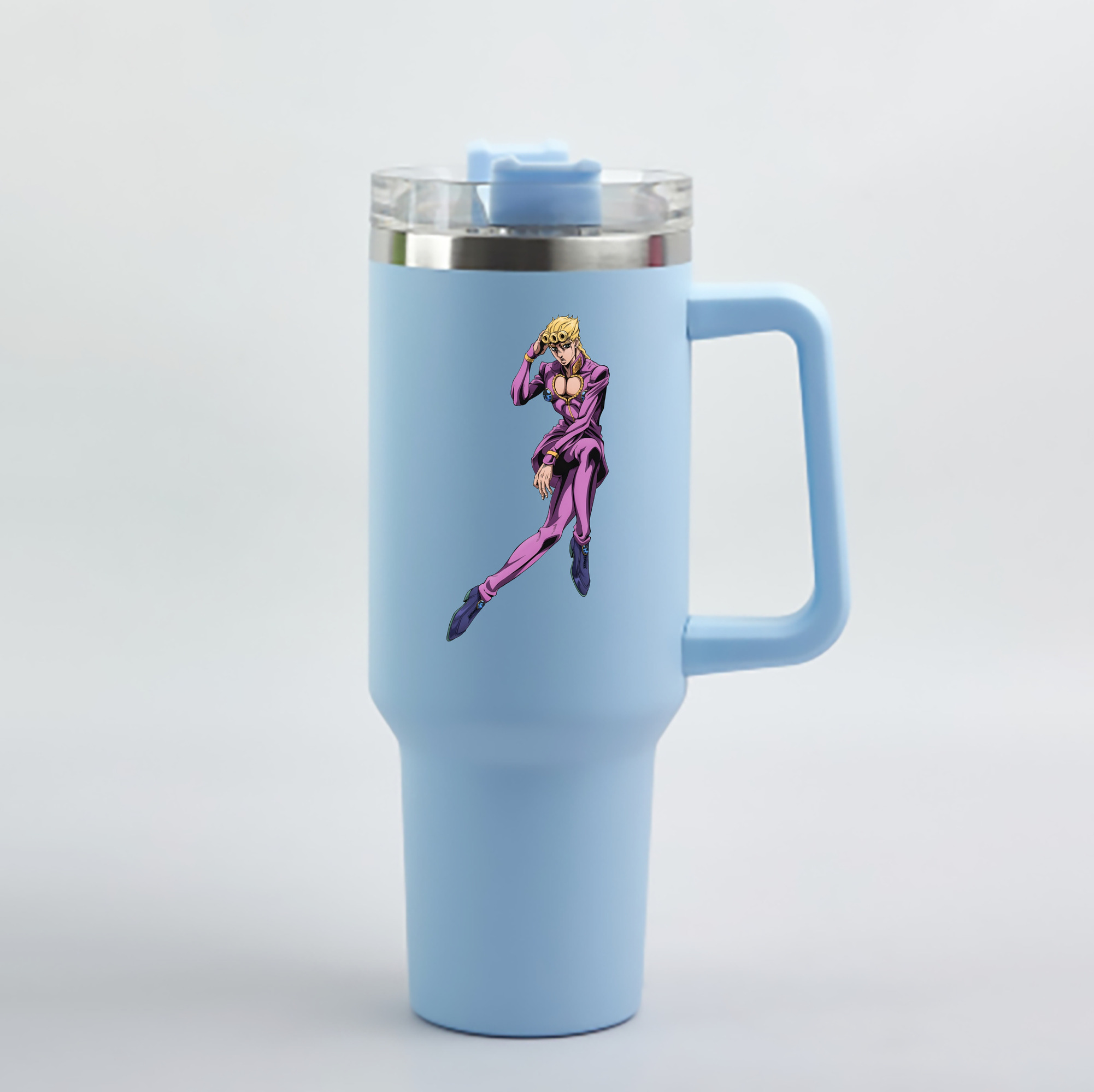 （画像用） ジョジョの奇妙な冒険 ジョルノ?ジョバァーナ JoJo's Bizarre Adventure Giorno Giovanna 1200mL車用タンブラー - クリスタルステッカー（プラスチックストロー付き）