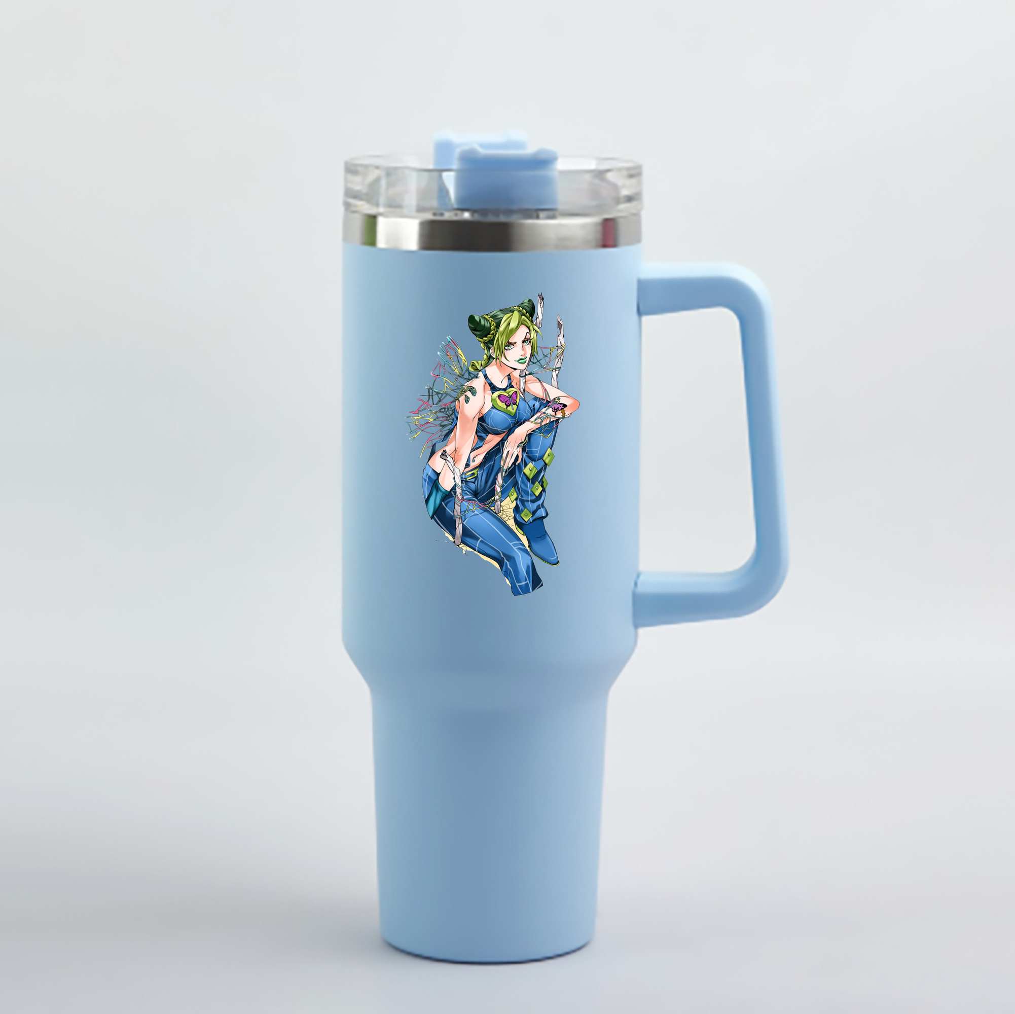 （画像用） "ジョジョの奇妙な冒険 くうじょう ジョリーン JoJo's Bizarre Adventure Jolyne Cujoh " 1200mL車用タンブラー - クリスタルステッカー（プラスチックストロー付き）