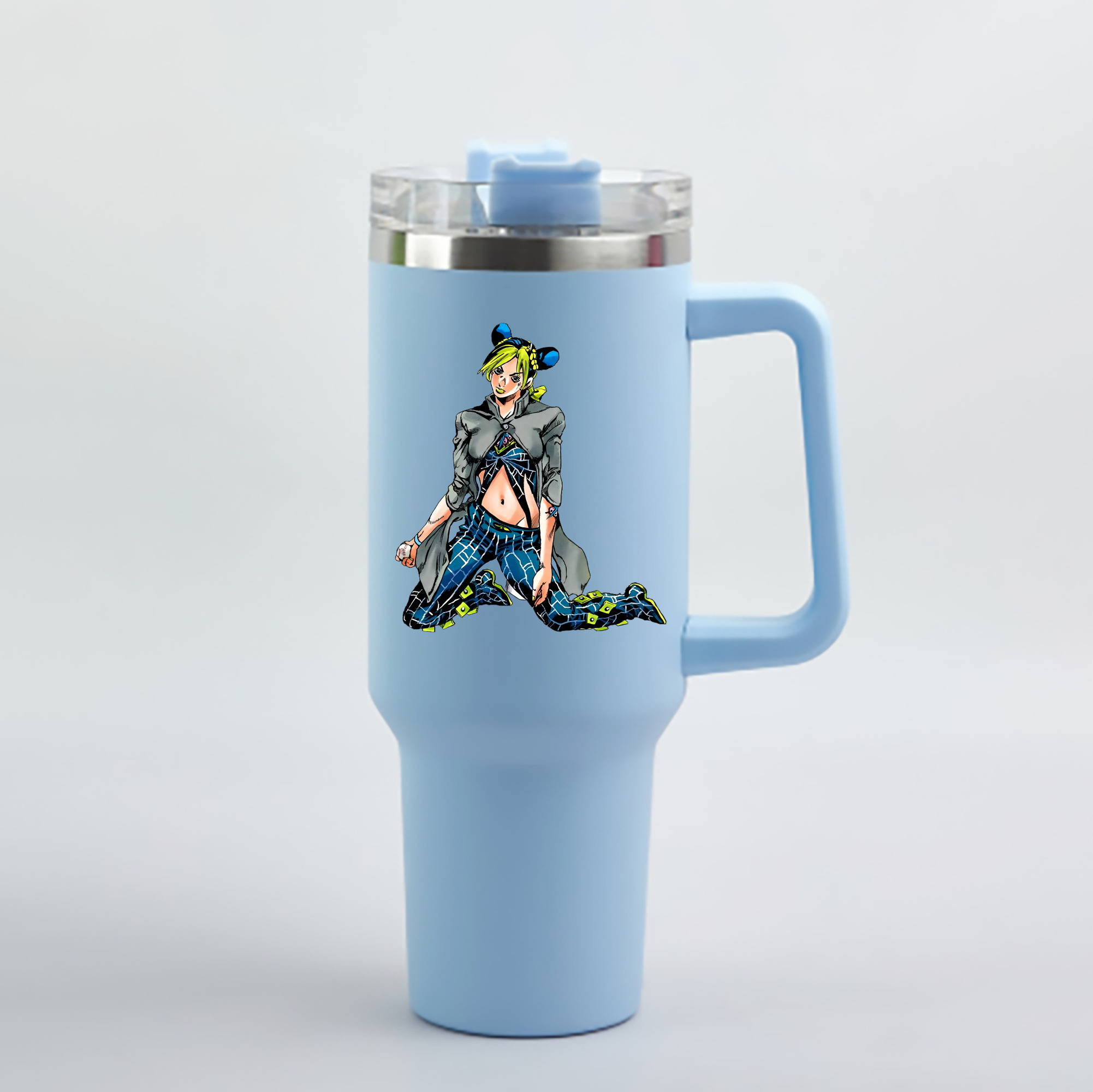 （画像用） "ジョジョの奇妙な冒険 くうじょう ジョリーン JoJo's Bizarre Adventure Jolyne Cujoh " 1200mL車用タンブラー - クリスタルステッカー（プラスチックストロー付き）