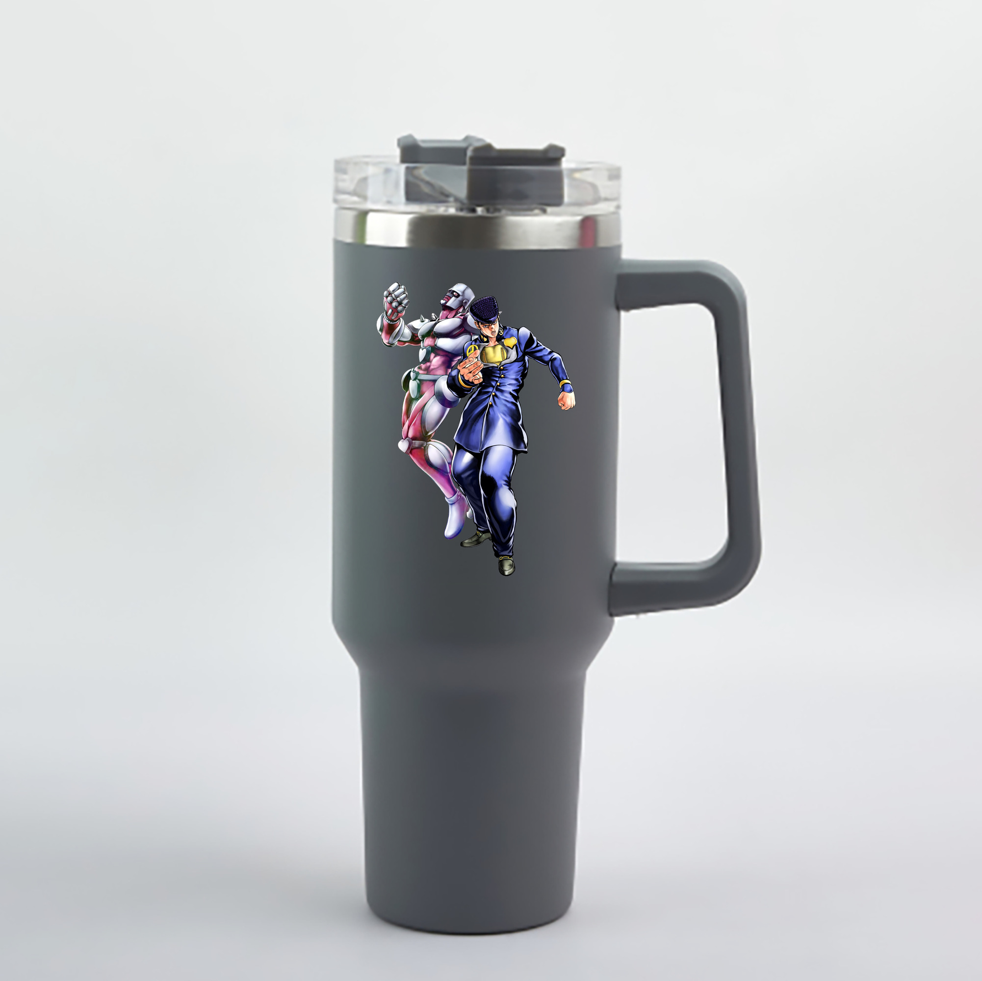 （画像用） ジョジョの奇妙な冒険 ひがしかた じょうすけ JoJo's Bizarre Adventure Higashikata Josuke 1200mL車用タンブラー - クリスタルステッカー（プラスチックストロー付き）