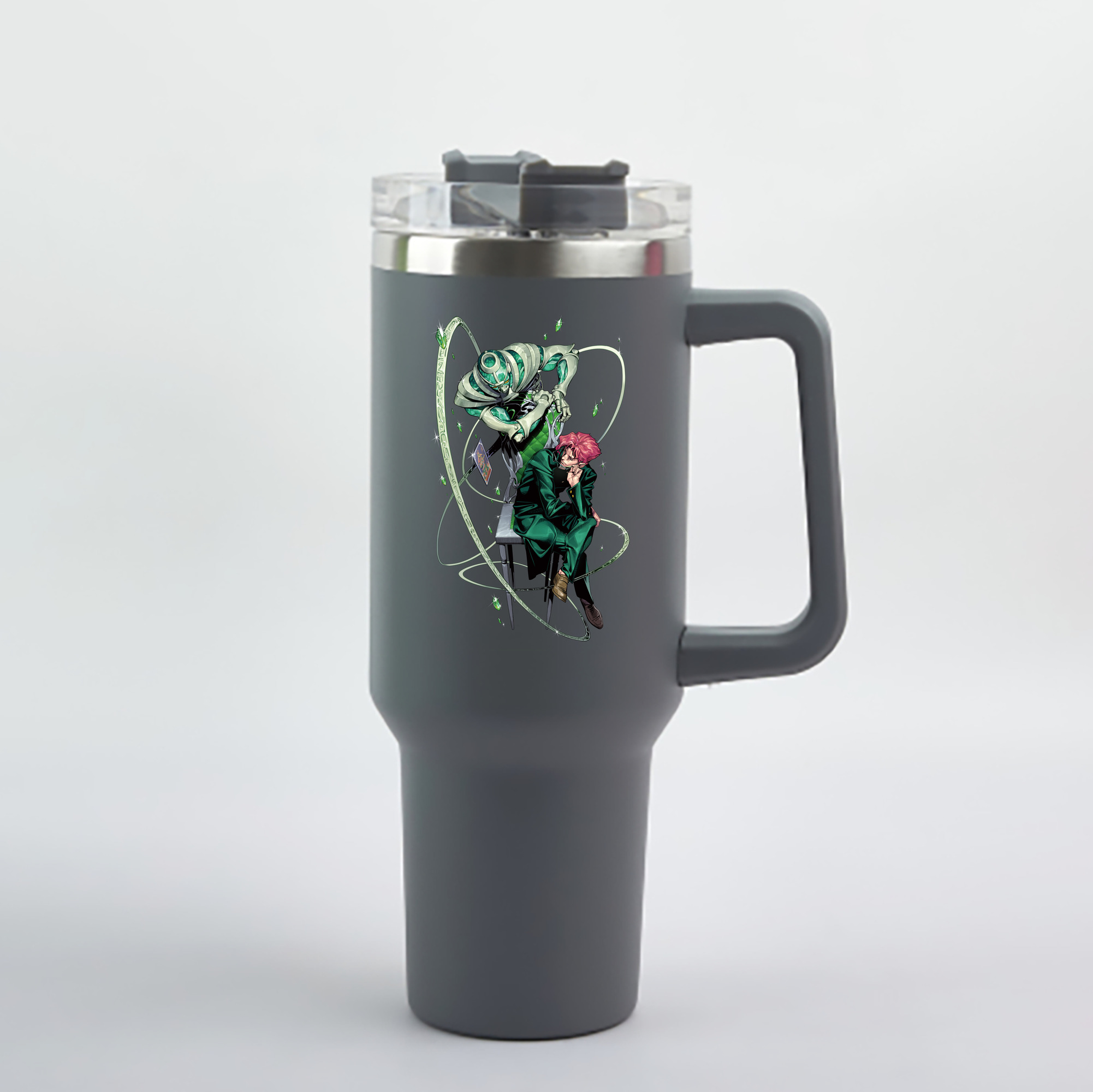 （画像用） ジョジョの奇妙な冒険 花京院 典明（かきょういん のりあき） JoJo's Bizarre Adventure Kakyoin Noriaki 1200mL車用タンブラー - クリスタルステッカー（プラスチックストロー付き）