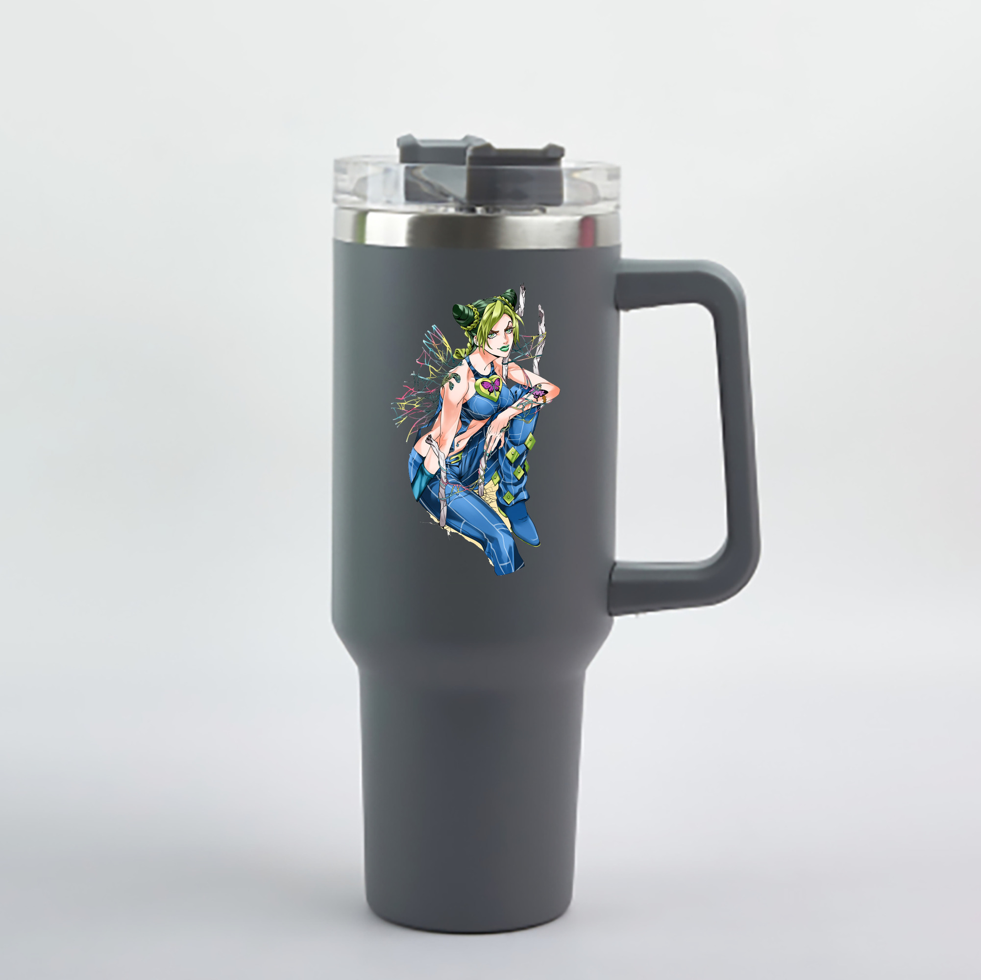 （画像用） "ジョジョの奇妙な冒険 くうじょう ジョリーン JoJo's Bizarre Adventure Jolyne Cujoh " 1200mL車用タンブラー - クリスタルステッカー（プラスチックストロー付き）