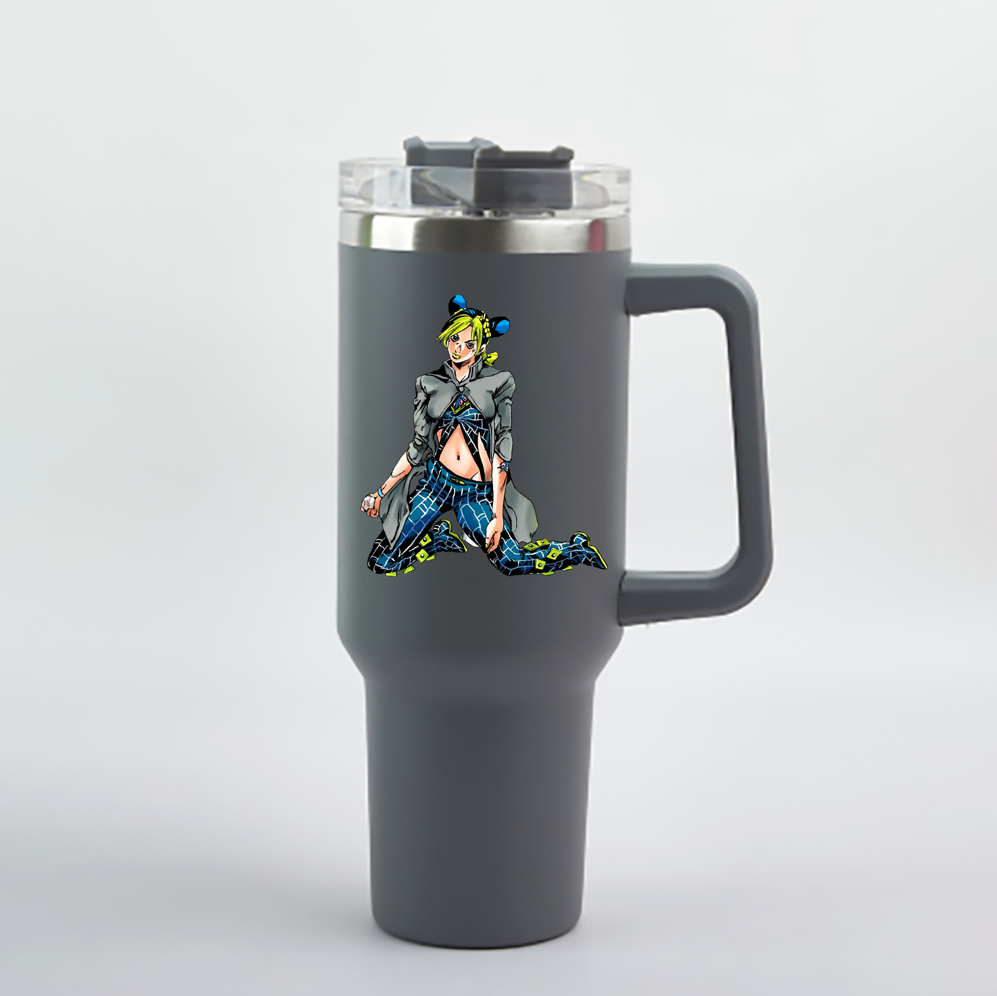 （画像用） "ジョジョの奇妙な冒険 くうじょう ジョリーン JoJo's Bizarre Adventure Jolyne Cujoh " 1200mL車用タンブラー - クリスタルステッカー（プラスチックストロー付き）