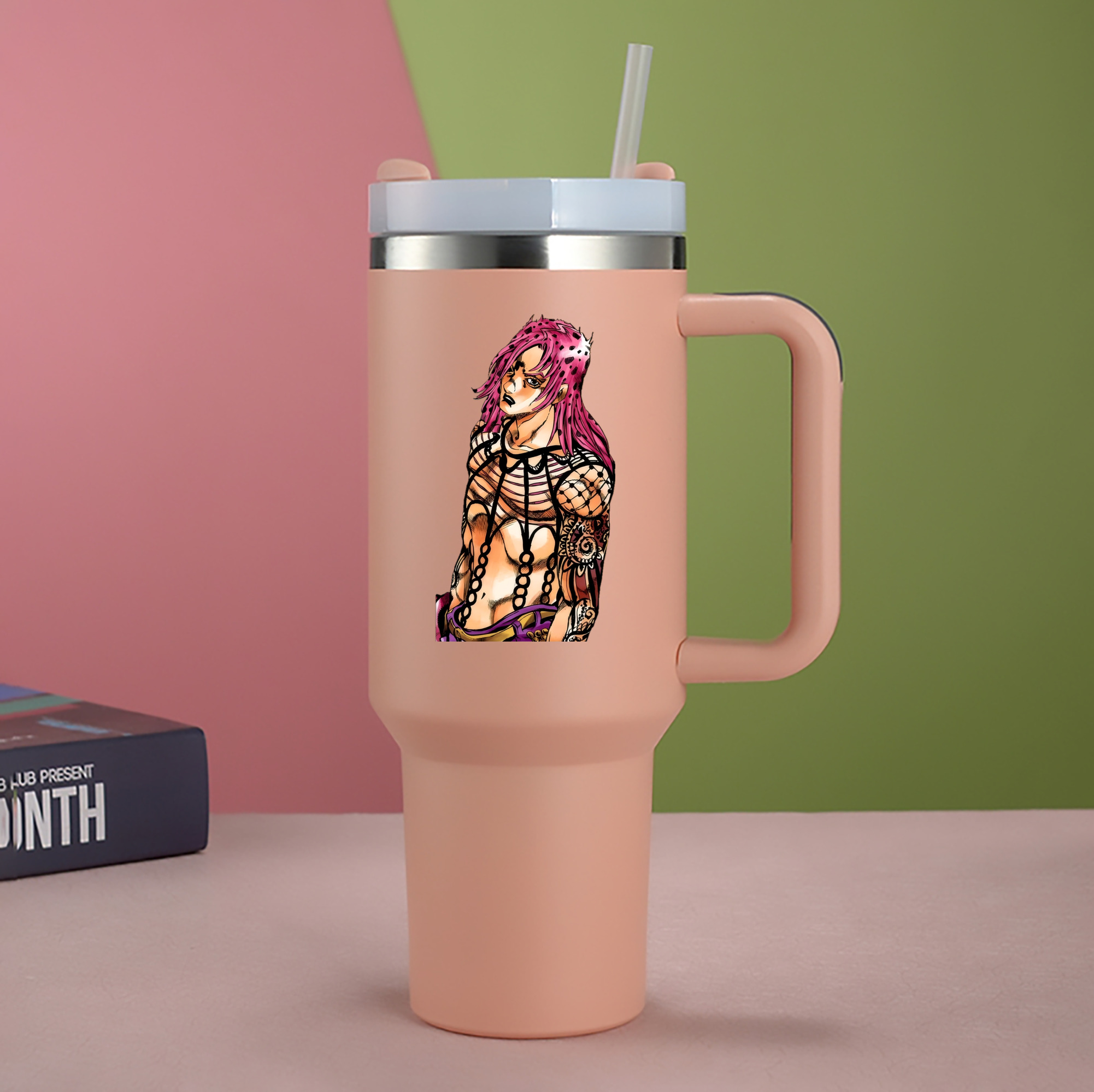（画像用） ジョジョの奇妙な冒険 ビネガー?ドッピオ JoJo's Bizarre Adventure Vinegar Doppio 1200mL車用タンブラー - クリスタルステッカー（プラスチックストロー付き）