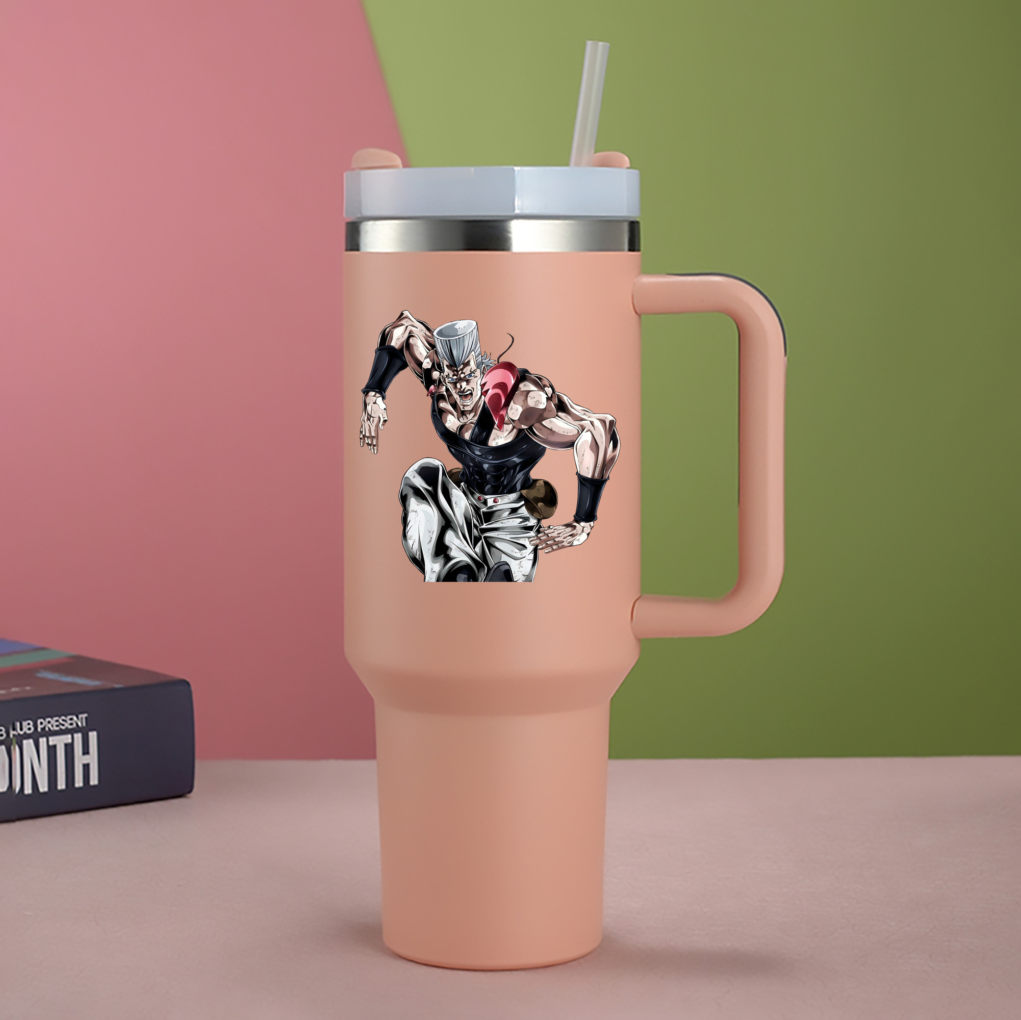 （画像用） ジョジョの奇妙な冒険 ジャン＝ピエール?ポルナレフ JoJo's Bizarre Adventure Jan Pierre Polnareff 1200mL車用タンブラー - クリスタルステッカー（プラスチックストロー付き）
