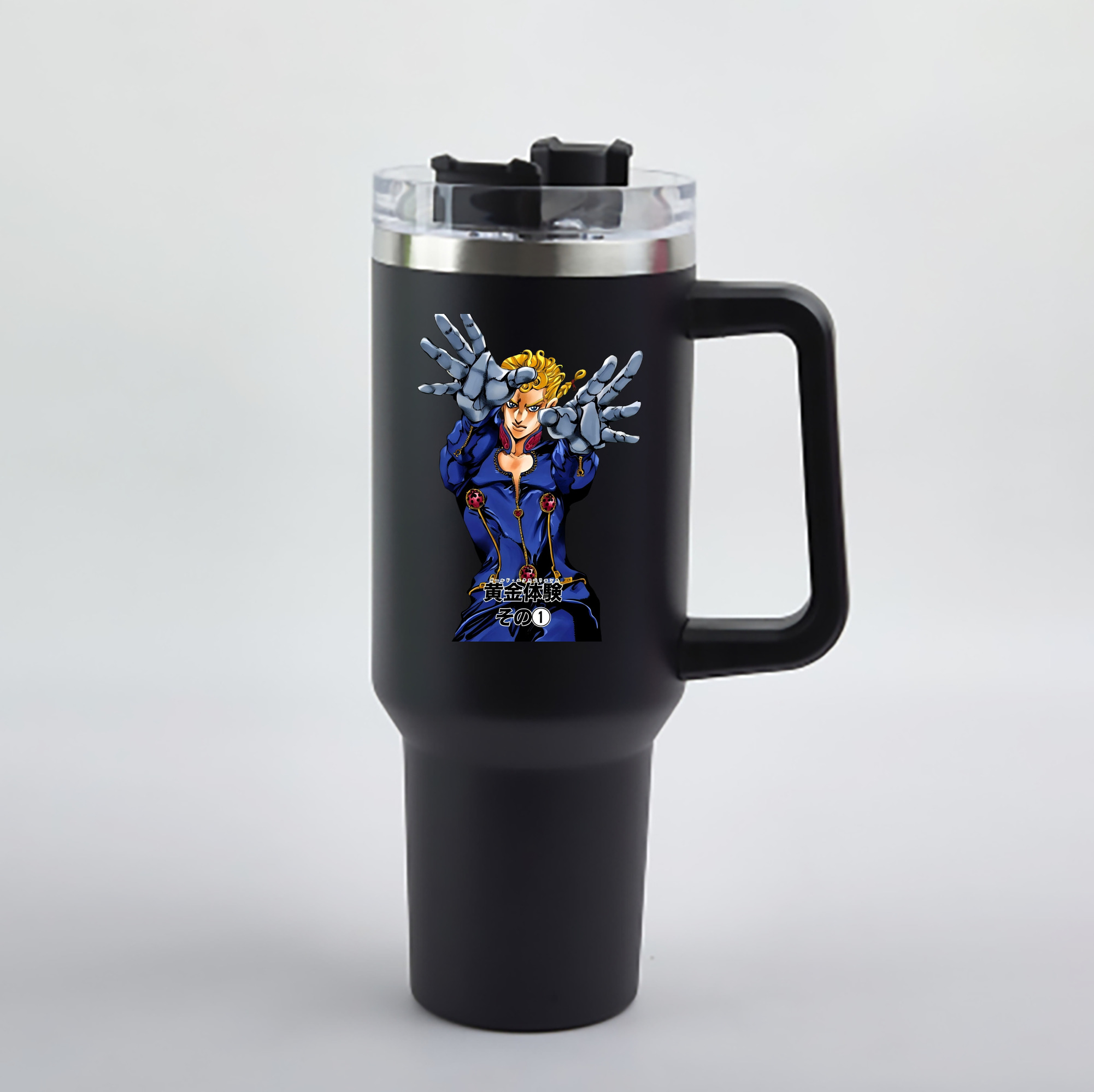 （画像用） ジョジョの奇妙な冒険 ジョルノ?ジョバァーナ JoJo's Bizarre Adventure Giorno Giovanna 1200mL車用タンブラー - クリスタルステッカー（プラスチックストロー付き）