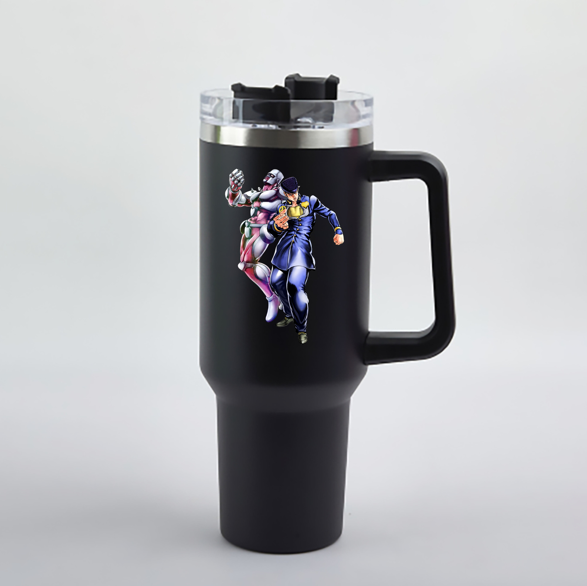 （画像用） ジョジョの奇妙な冒険 ひがしかた じょうすけ JoJo's Bizarre Adventure Higashikata Josuke 1200mL車用タンブラー - クリスタルステッカー（プラスチックストロー付き）