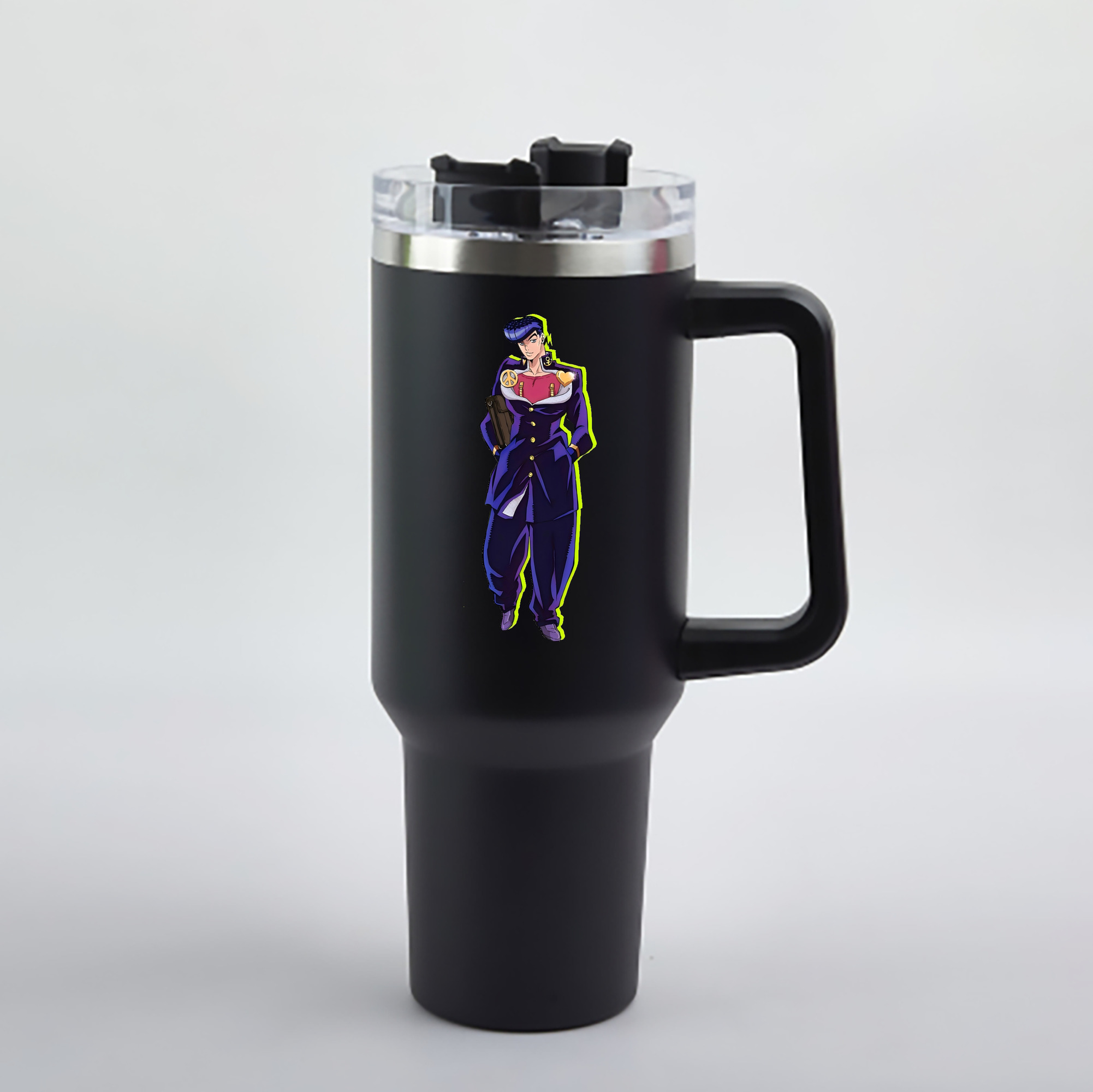 （画像用） ジョジョの奇妙な冒険 ひがしかた じょうすけ JoJo's Bizarre Adventure Higashikata Josuke 1200mL車用タンブラー - クリスタルステッカー（プラスチックストロー付き）