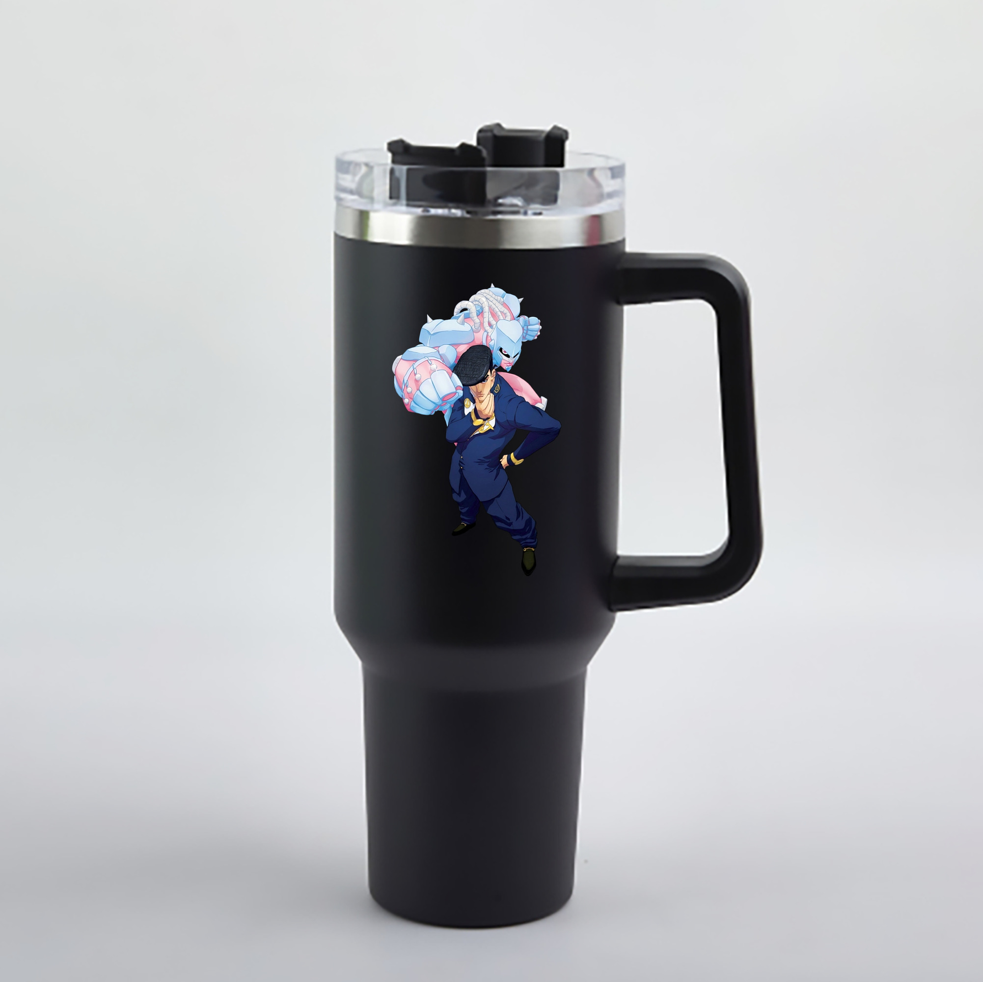 （画像用） ジョジョの奇妙な冒険 ひがしかた じょうすけ JoJo's Bizarre Adventure Higashikata Josuke 1200mL車用タンブラー - クリスタルステッカー（プラスチックストロー付き）