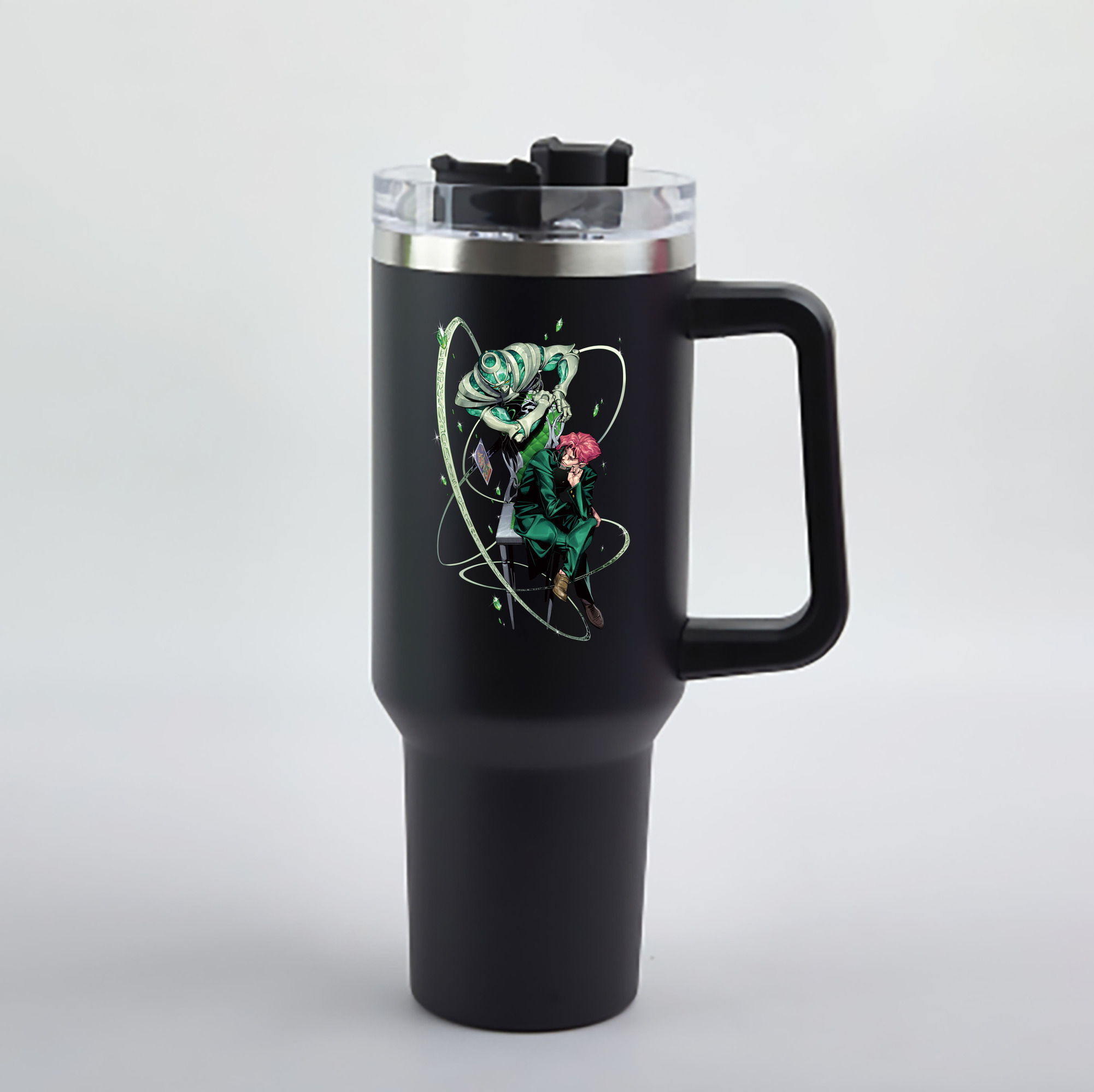 （画像用） ジョジョの奇妙な冒険 花京院 典明（かきょういん のりあき） JoJo's Bizarre Adventure Kakyoin Noriaki 1200mL車用タンブラー - クリスタルステッカー（プラスチックストロー付き）