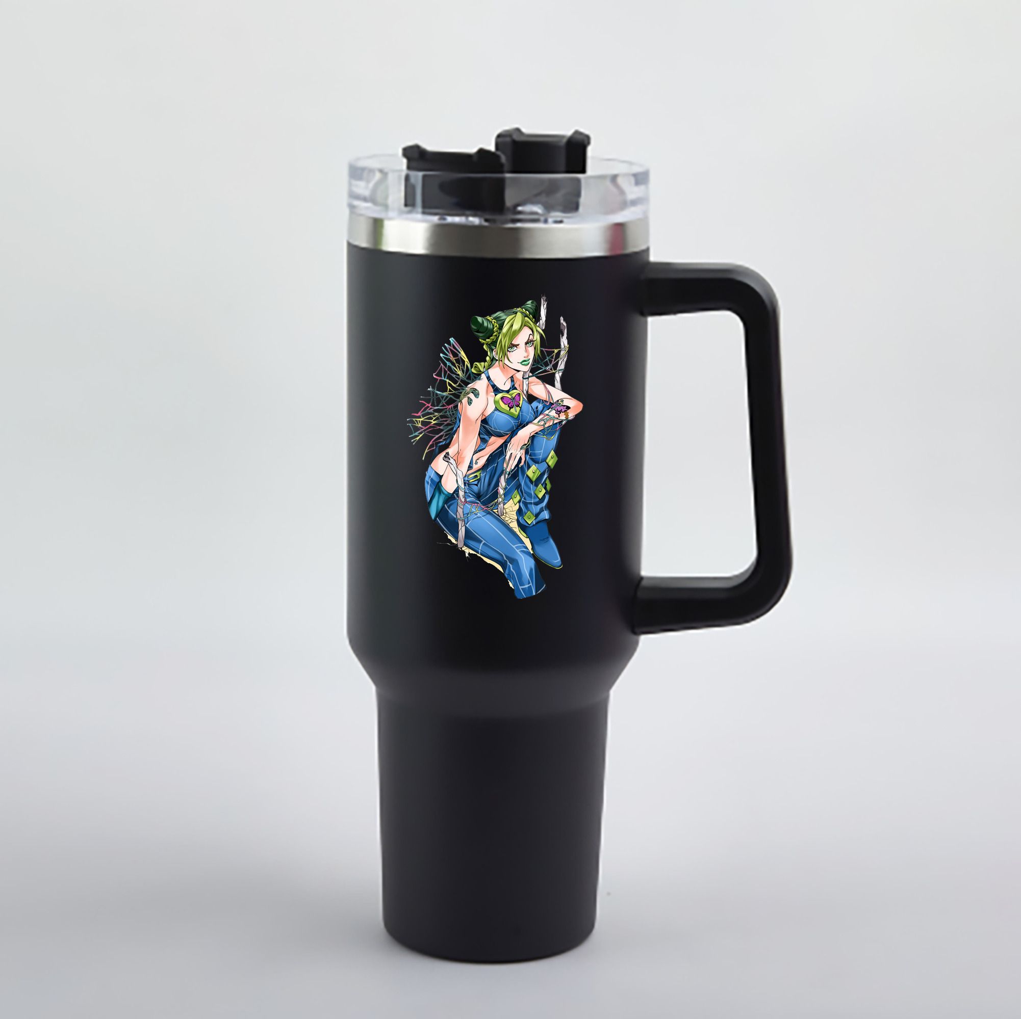 （画像用） "ジョジョの奇妙な冒険 くうじょう ジョリーン JoJo's Bizarre Adventure Jolyne Cujoh " 1200mL車用タンブラー - クリスタルステッカー（プラスチックストロー付き）