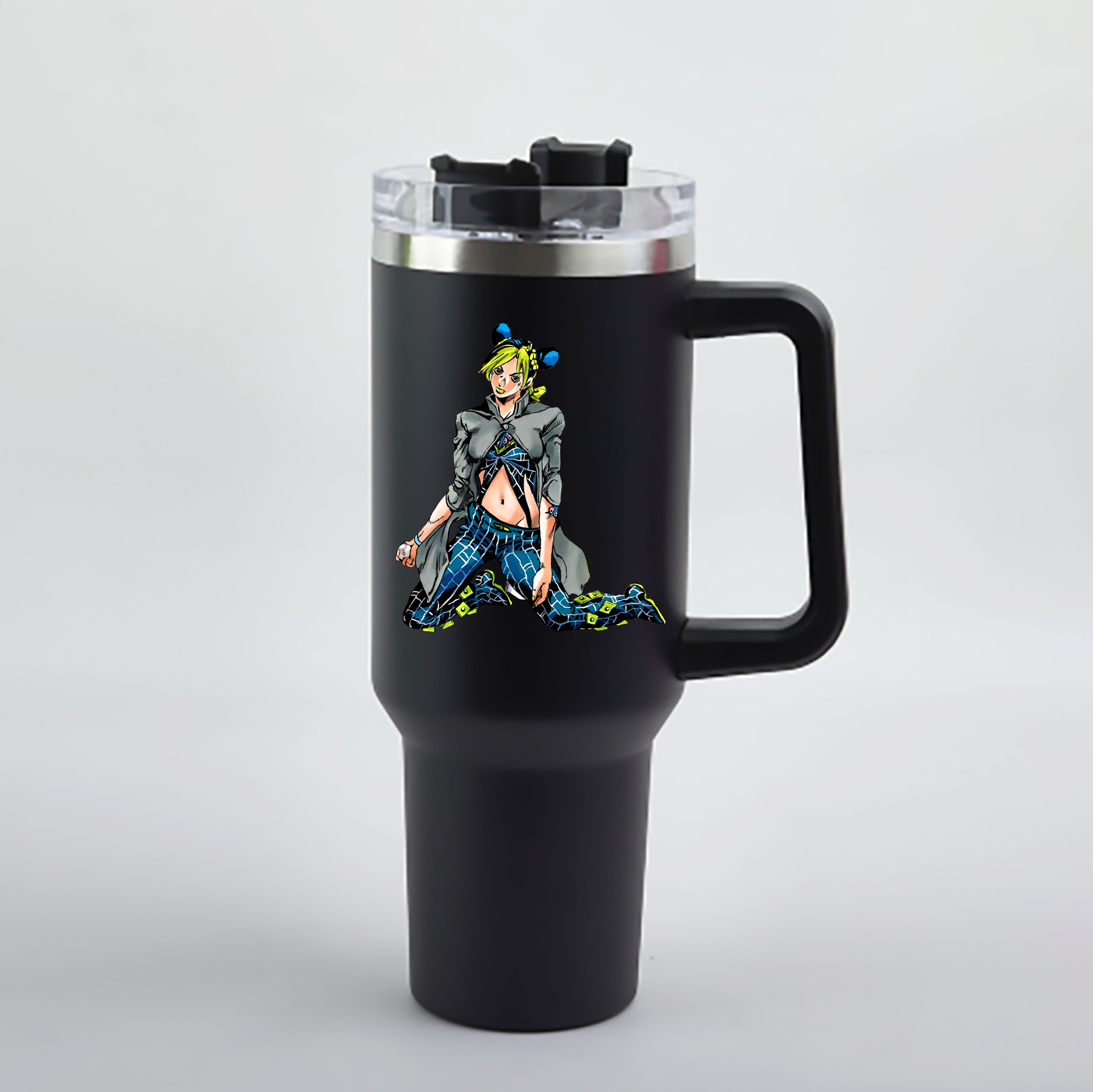 （画像用） "ジョジョの奇妙な冒険 くうじょう ジョリーン JoJo's Bizarre Adventure Jolyne Cujoh " 1200mL車用タンブラー - クリスタルステッカー（プラスチックストロー付き）