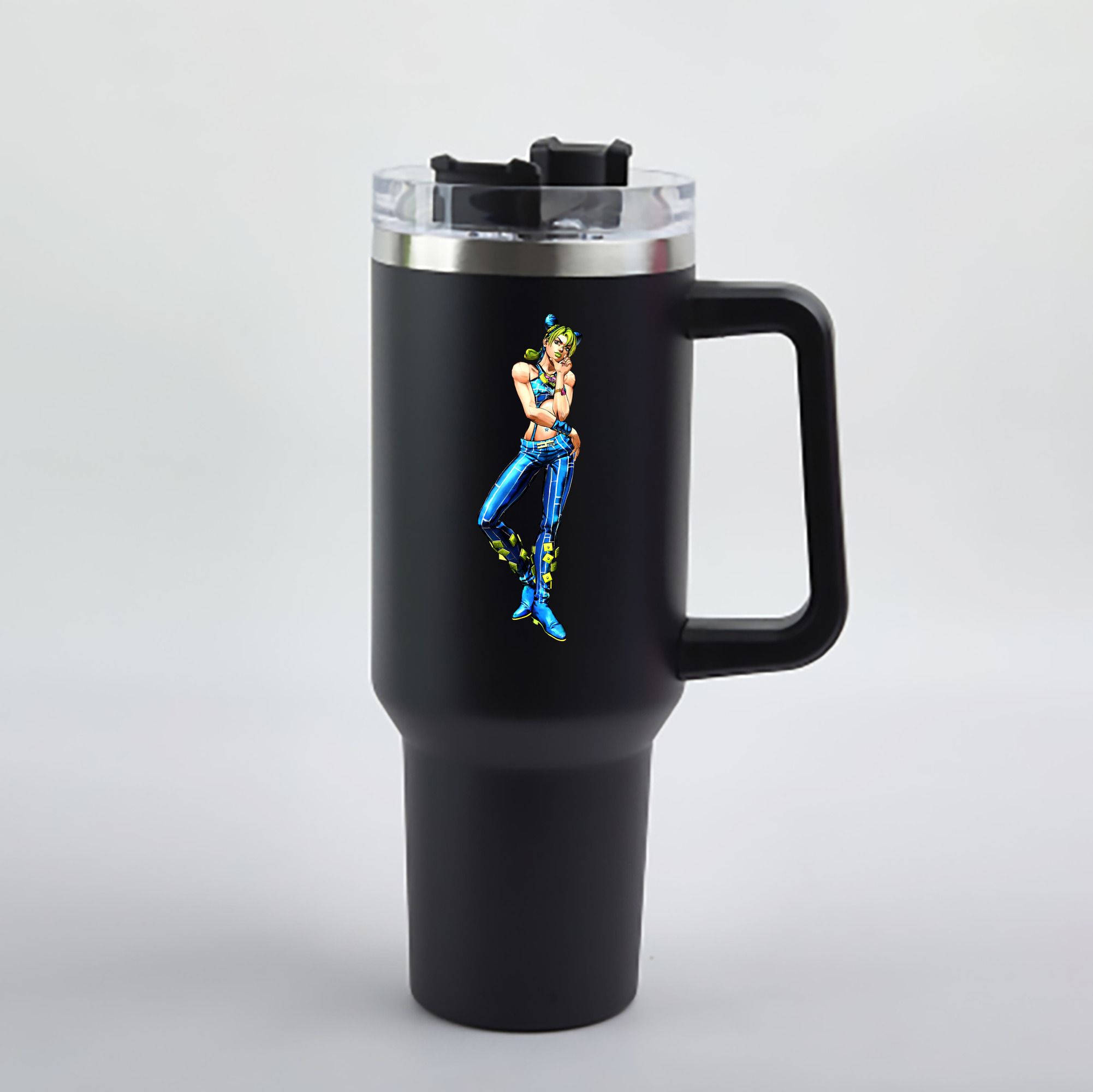 （画像用） "ジョジョの奇妙な冒険 くうじょう ジョリーン JoJo's Bizarre Adventure Jolyne Cujoh " 1200mL車用タンブラー - クリスタルステッカー（プラスチックストロー付き）