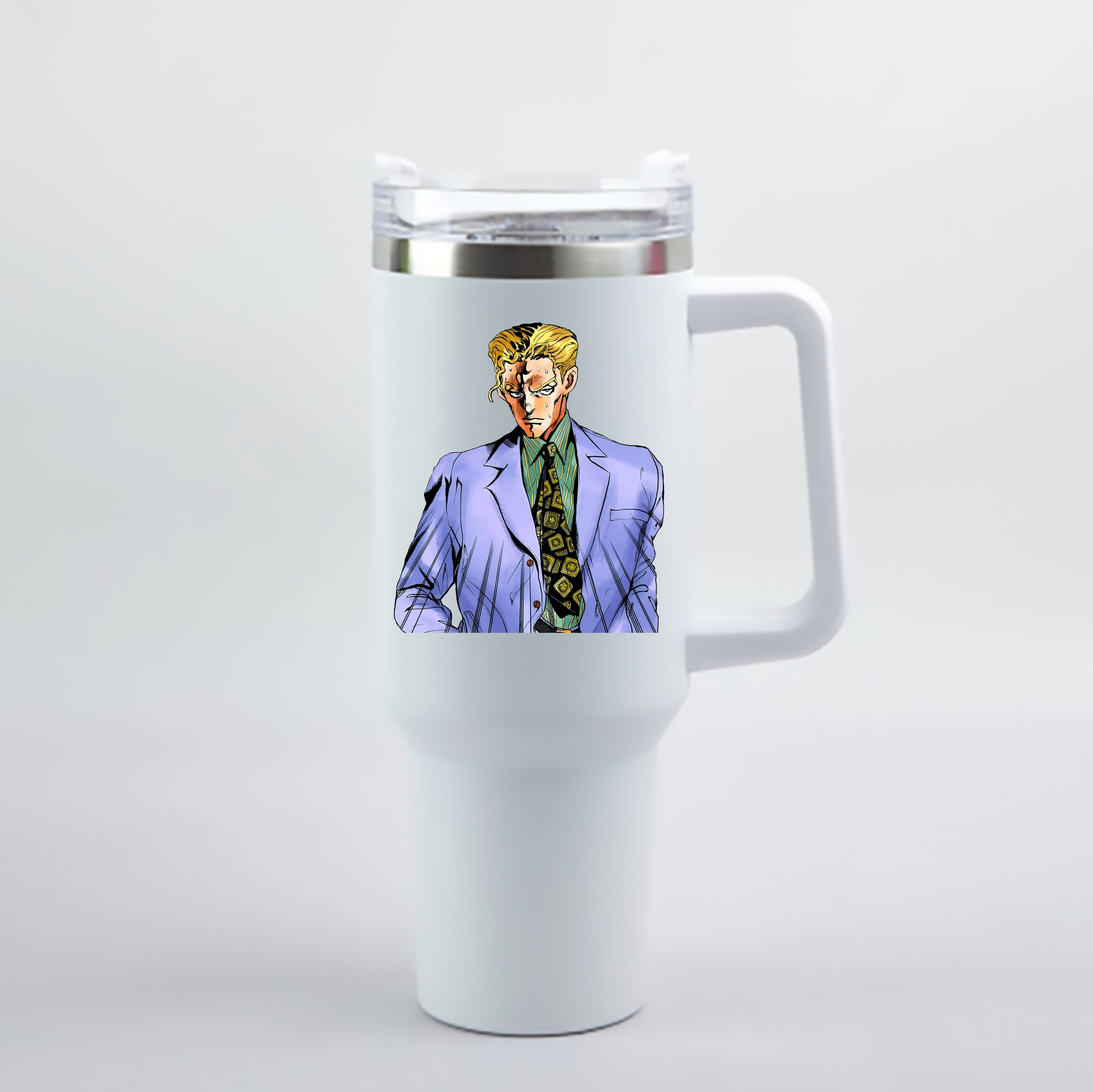 （画像用） ジョジョの奇妙な冒険 きら よしかげ JoJo's Bizarre Adventure Kira Yoshikage 1200mL車用タンブラー - クリスタルステッカー（プラスチックストロー付き）