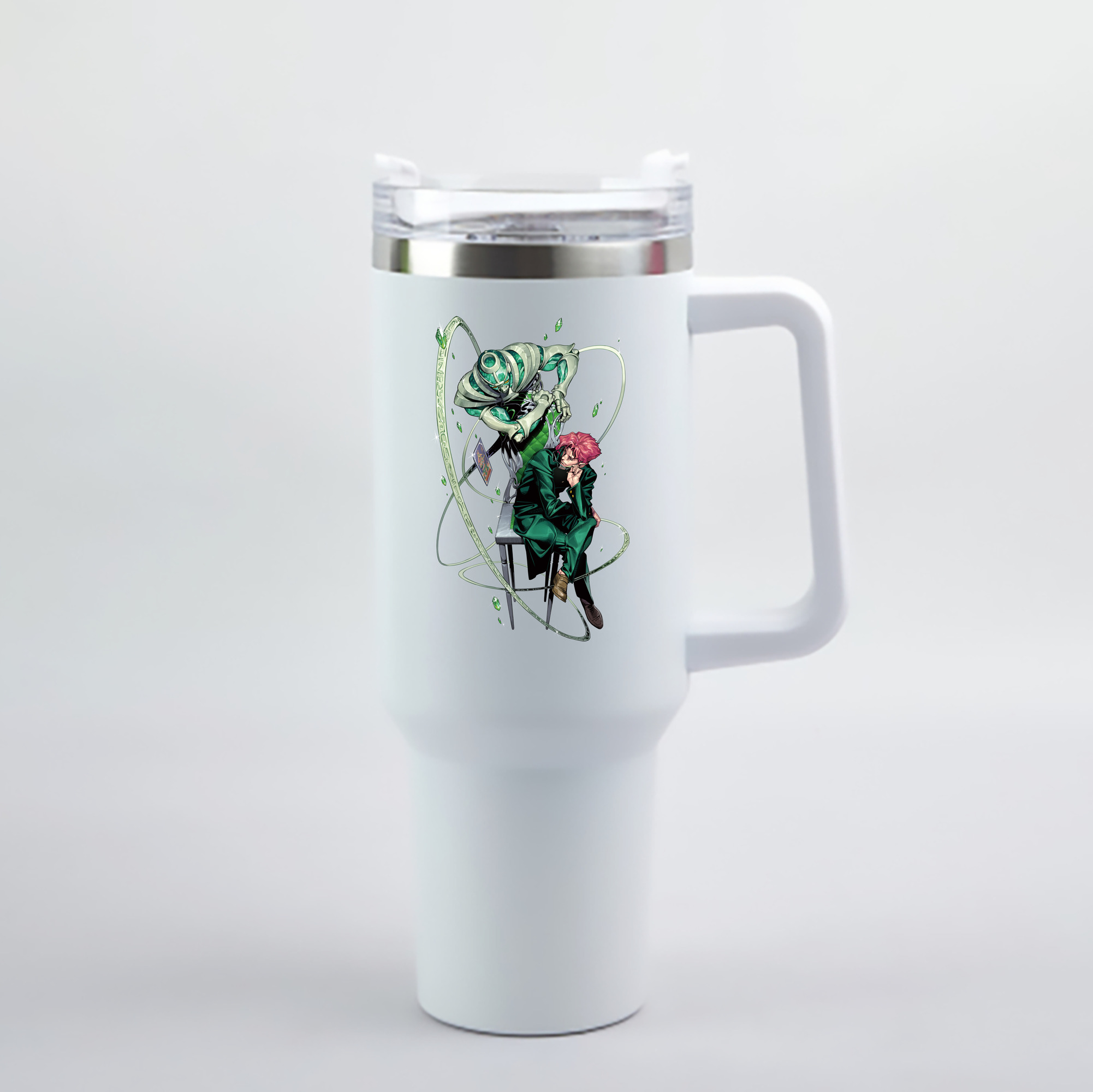 （画像用） ジョジョの奇妙な冒険 花京院 典明（かきょういん のりあき） JoJo's Bizarre Adventure Kakyoin Noriaki 1200mL車用タンブラー - クリスタルステッカー（プラスチックストロー付き）