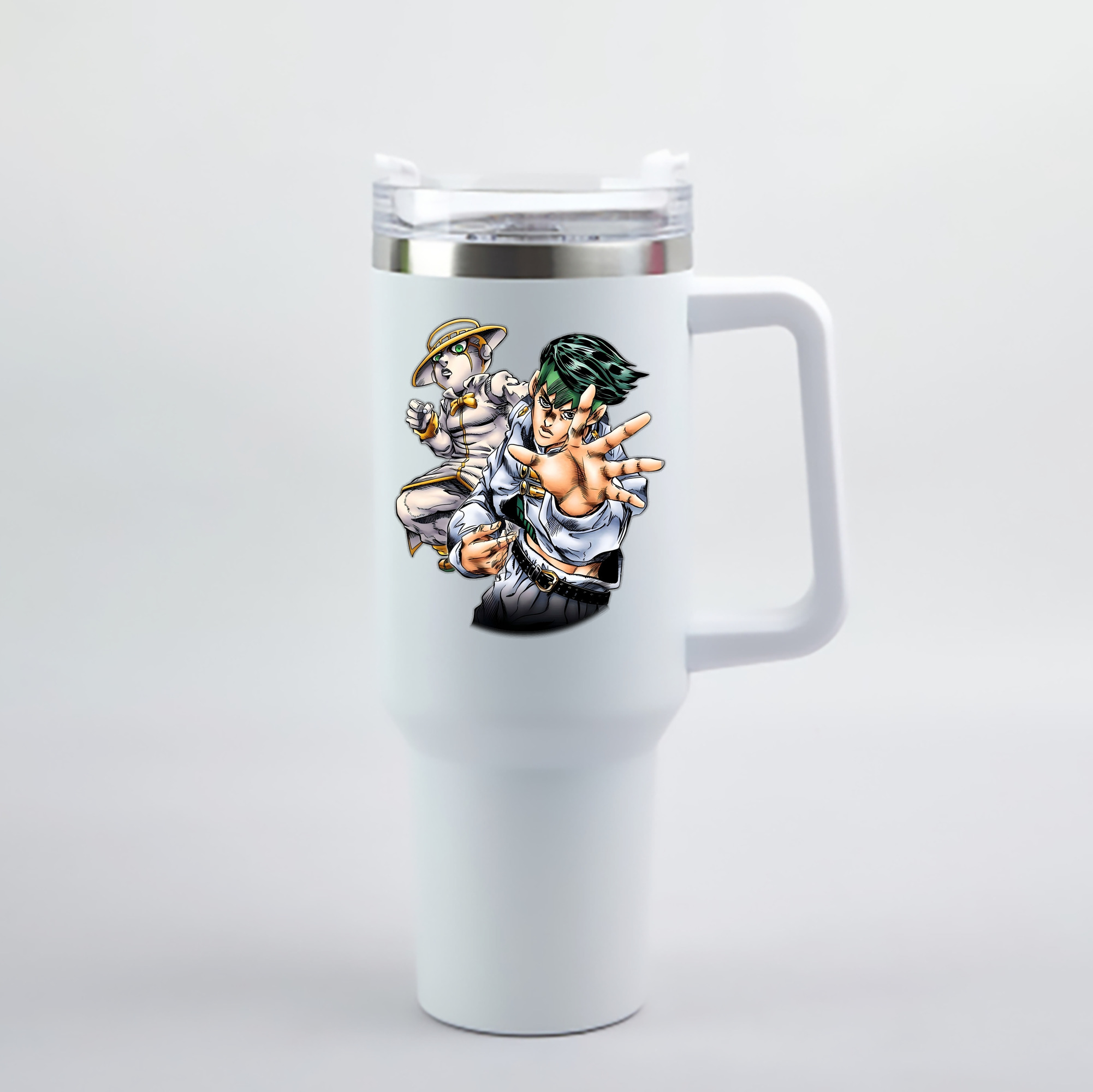 （画像用） ジョジョの奇妙な冒険 岸辺 露伴（きしべ ろはん） JoJo's Bizarre Adventure Rohan Kishibe 1200mL車用タンブラー - クリスタルステッカー（プラスチックストロー付き）