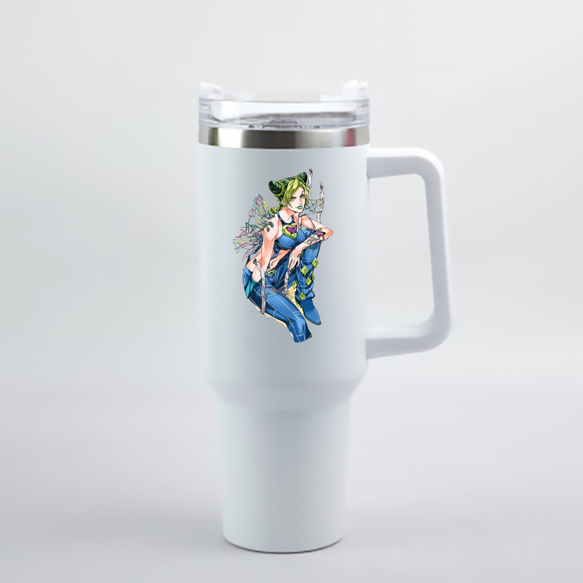 （画像用） "ジョジョの奇妙な冒険 くうじょう ジョリーン JoJo's Bizarre Adventure Jolyne Cujoh " 1200mL車用タンブラー - クリスタルステッカー（プラスチックストロー付き）