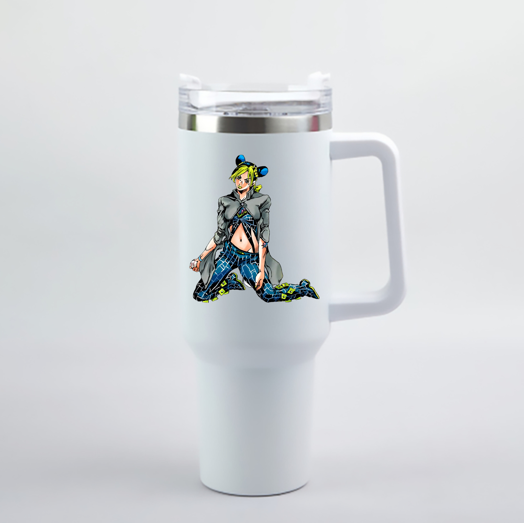 （画像用） "ジョジョの奇妙な冒険 くうじょう ジョリーン JoJo's Bizarre Adventure Jolyne Cujoh " 1200mL車用タンブラー - クリスタルステッカー（プラスチックストロー付き）