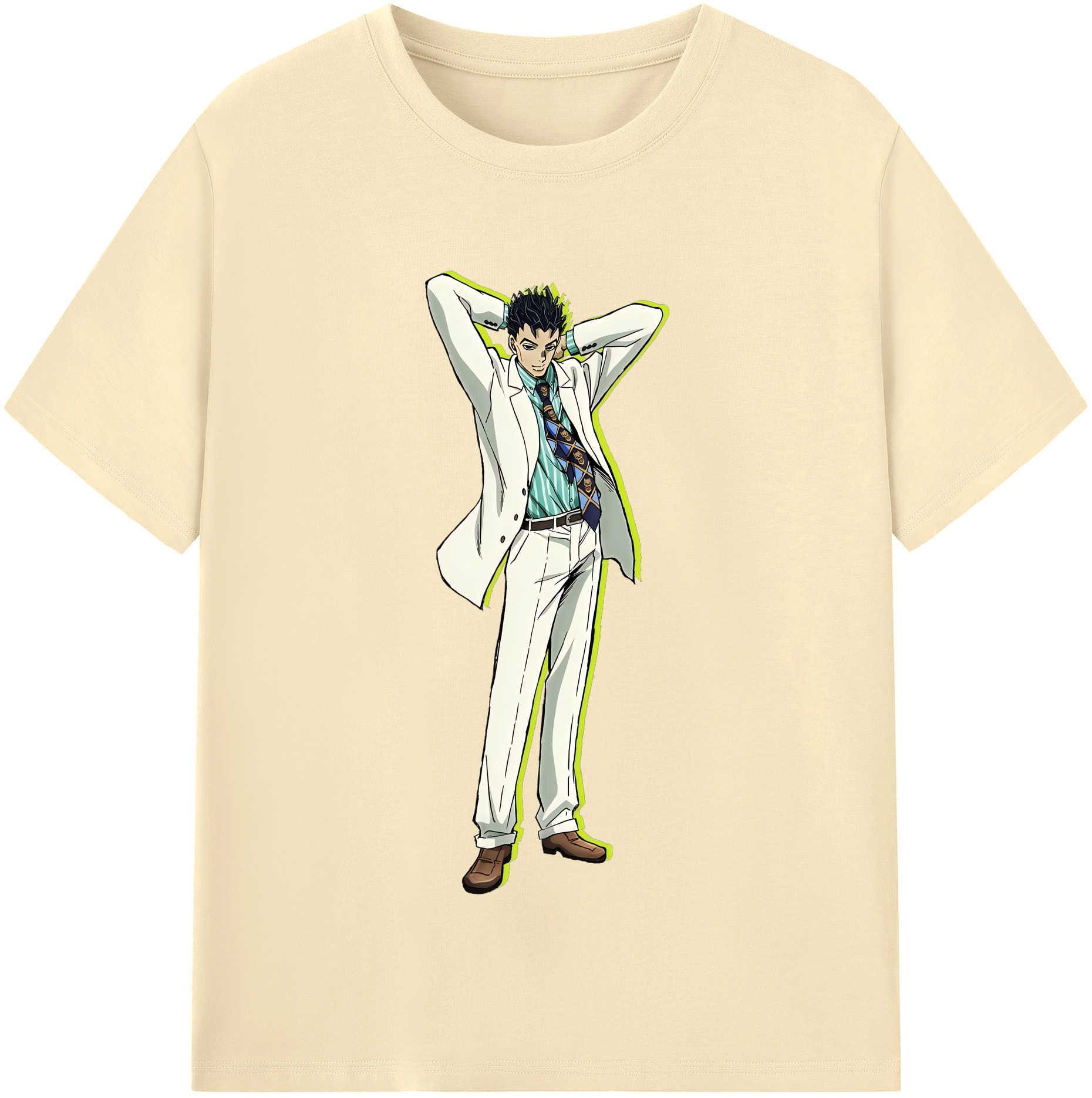 （画像用） ジョジョの奇妙な冒険 きら よしかげ JoJo's Bizarre Adventure Kira Yoshikage 綿100％半袖Tシャツ（フロントプリント）