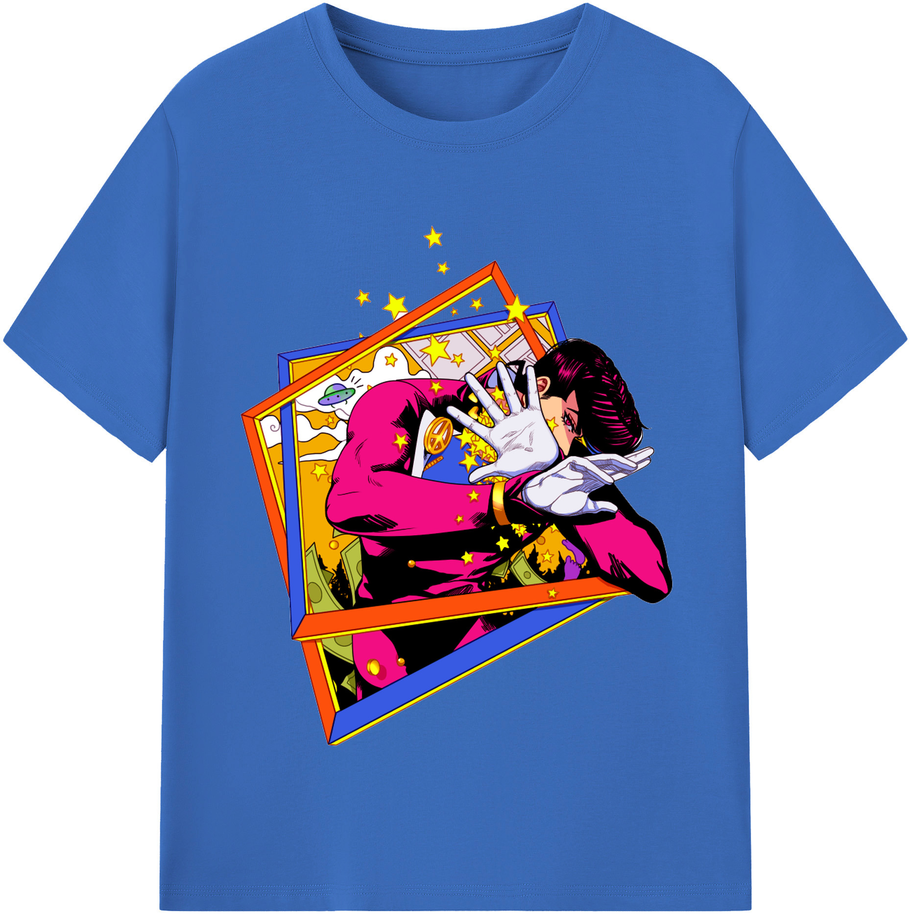（画像用） ジョジョの奇妙な冒険 ひがしかた じょうすけ JoJo's Bizarre Adventure Higashikata Josuke 綿100％半袖Tシャツ（フロントプリント）