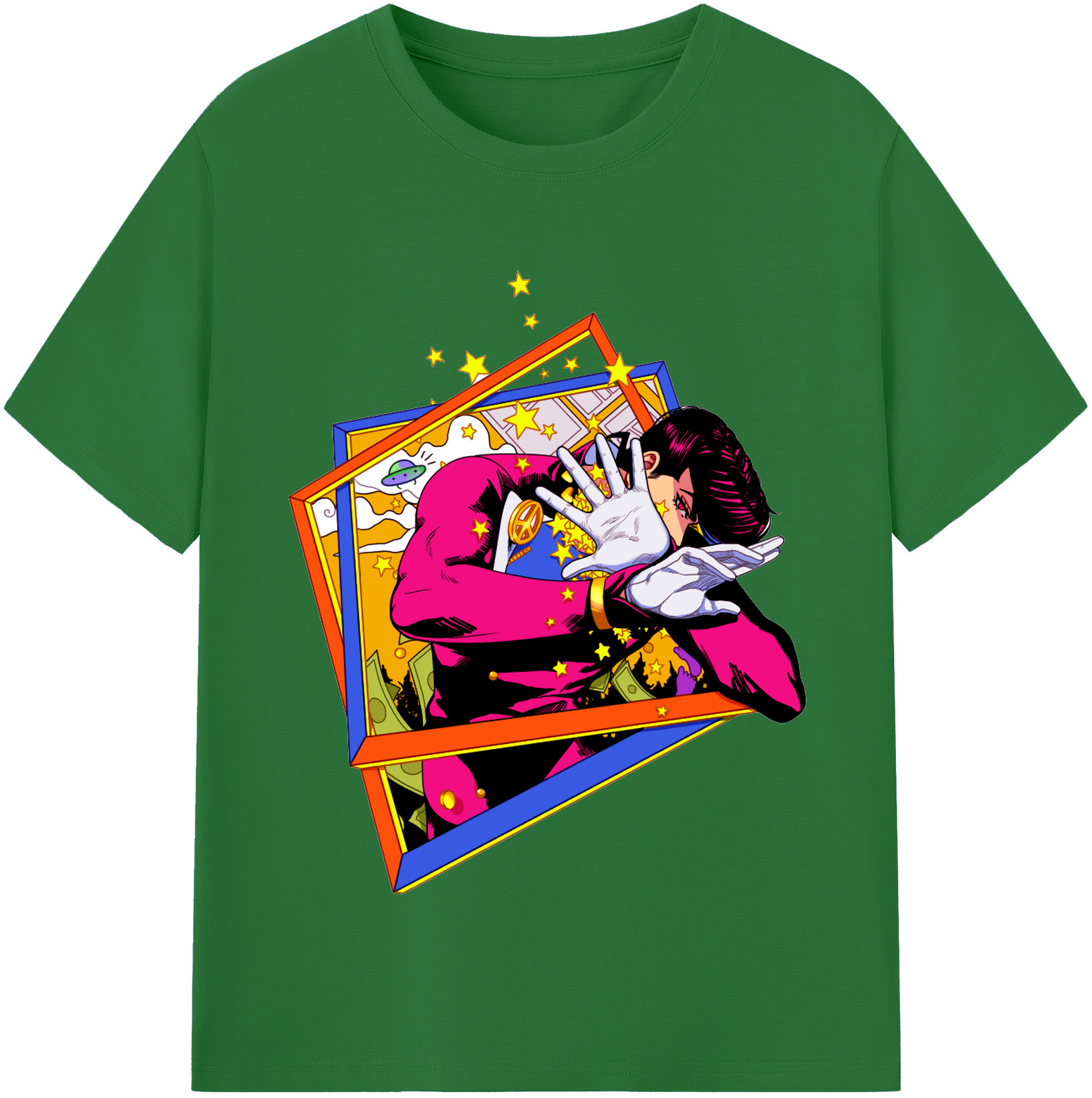 （画像用） ジョジョの奇妙な冒険 ひがしかた じょうすけ JoJo's Bizarre Adventure Higashikata Josuke 綿100％半袖Tシャツ（フロントプリント）