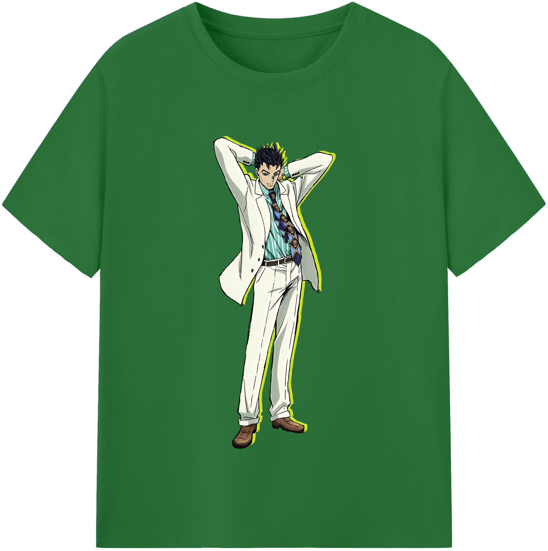 （画像用） ジョジョの奇妙な冒険 きら よしかげ JoJo's Bizarre Adventure Kira Yoshikage 綿100％半袖Tシャツ（フロントプリント）