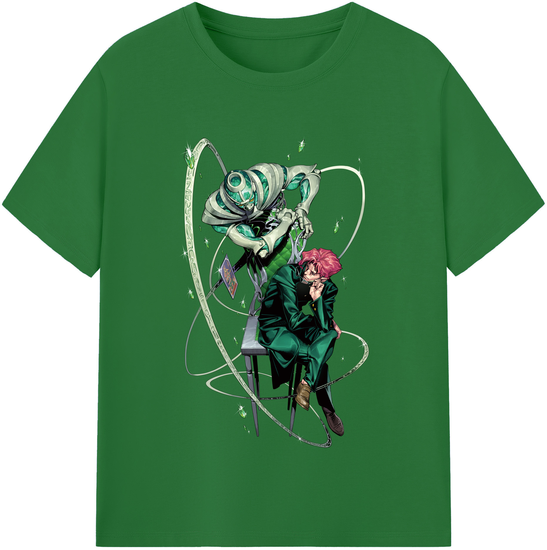 （画像用） ジョジョの奇妙な冒険 花京院 典明（かきょういん のりあき） JoJo's Bizarre Adventure Kakyoin Noriaki 綿100％半袖Tシャツ（フロントプリント）