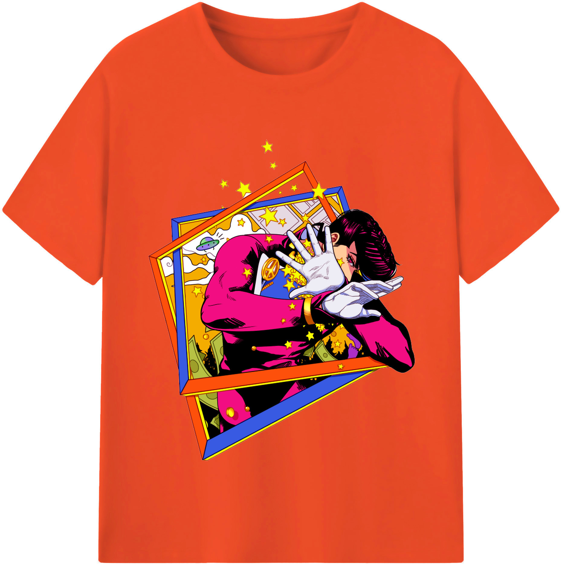（画像用） ジョジョの奇妙な冒険 ひがしかた じょうすけ JoJo's Bizarre Adventure Higashikata Josuke 綿100％半袖Tシャツ（フロントプリント）