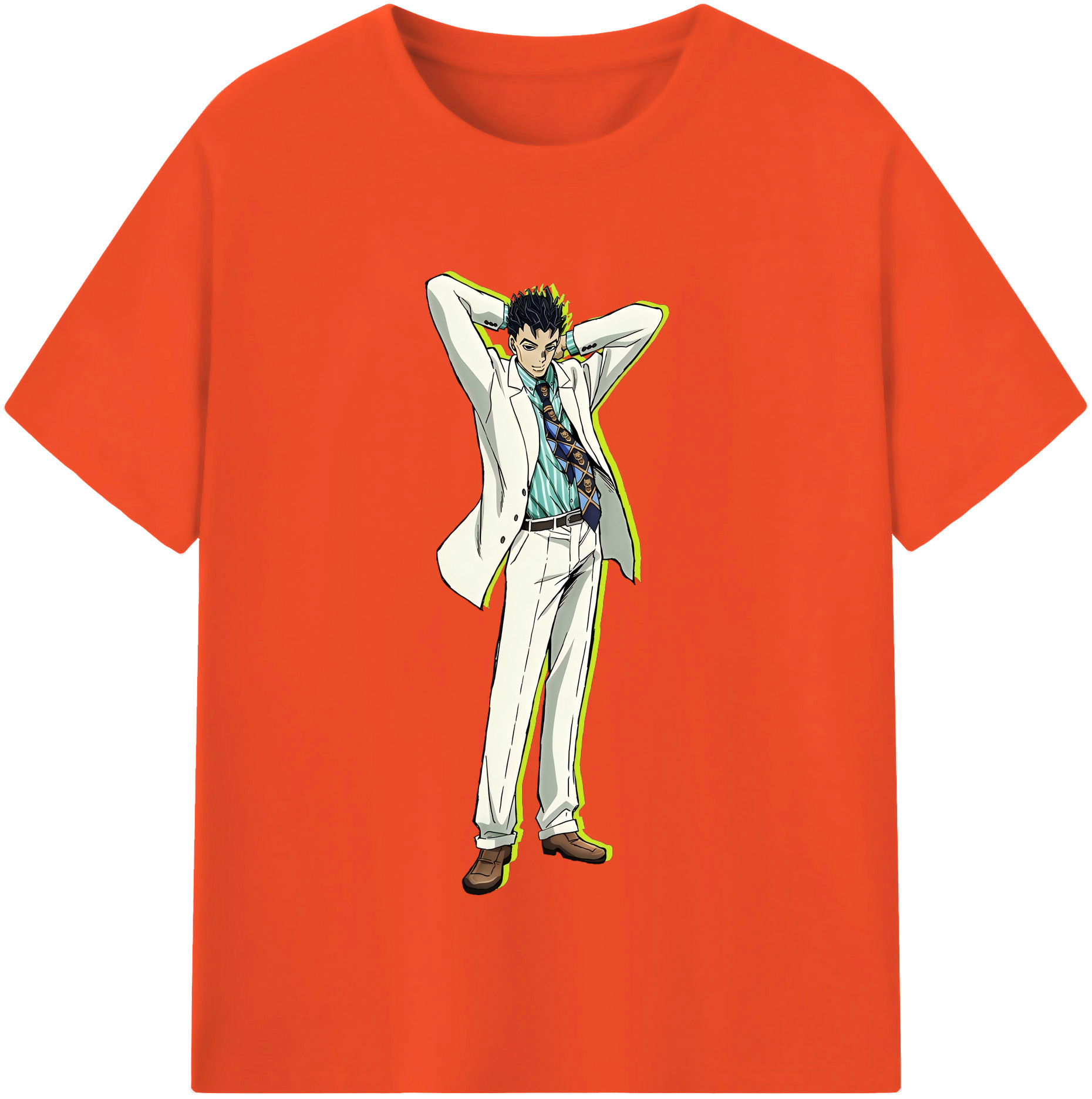 （画像用） ジョジョの奇妙な冒険 きら よしかげ JoJo's Bizarre Adventure Kira Yoshikage 綿100％半袖Tシャツ（フロントプリント）