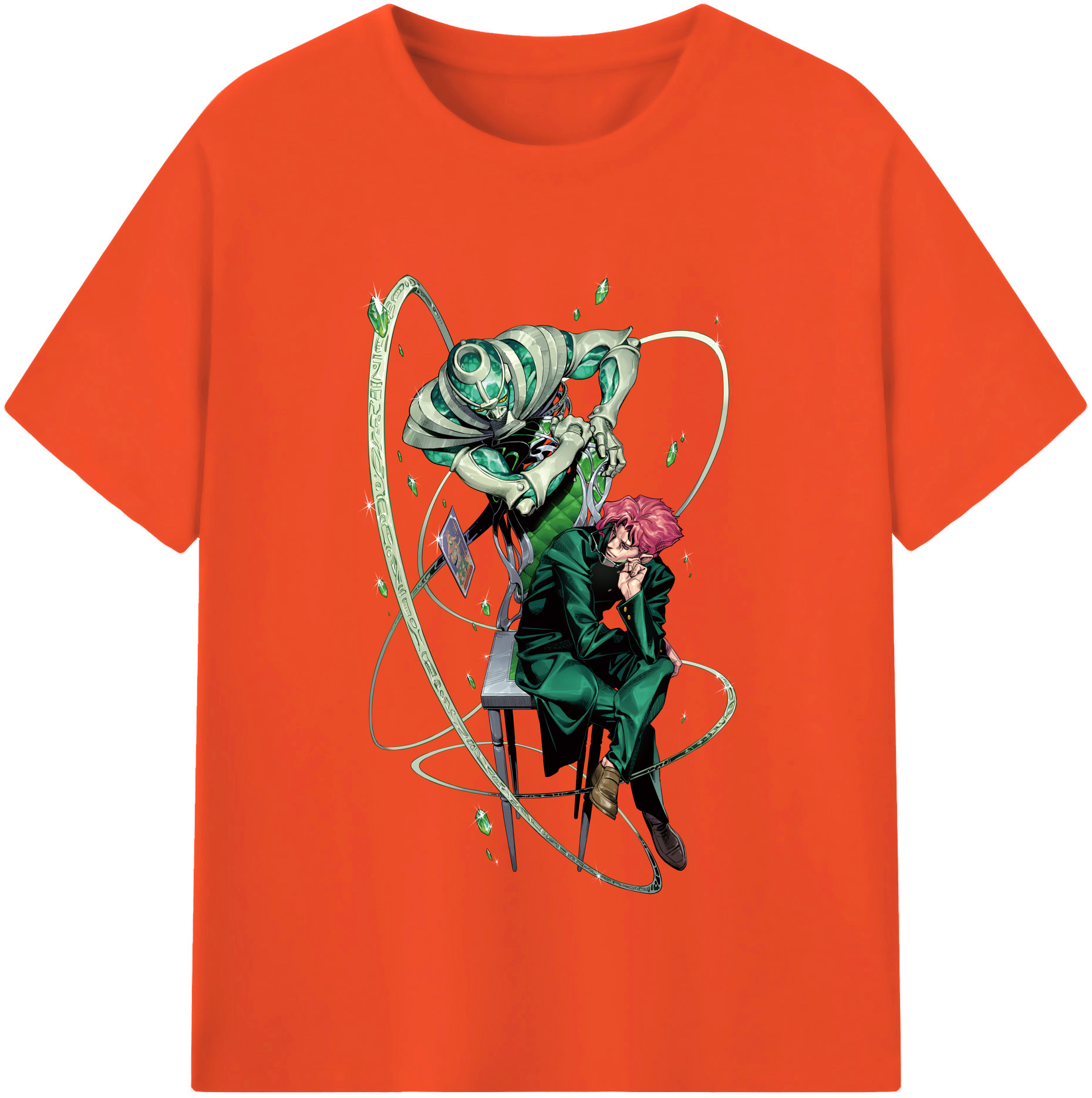 （画像用） ジョジョの奇妙な冒険 花京院 典明（かきょういん のりあき） JoJo's Bizarre Adventure Kakyoin Noriaki 綿100％半袖Tシャツ（フロントプリント）