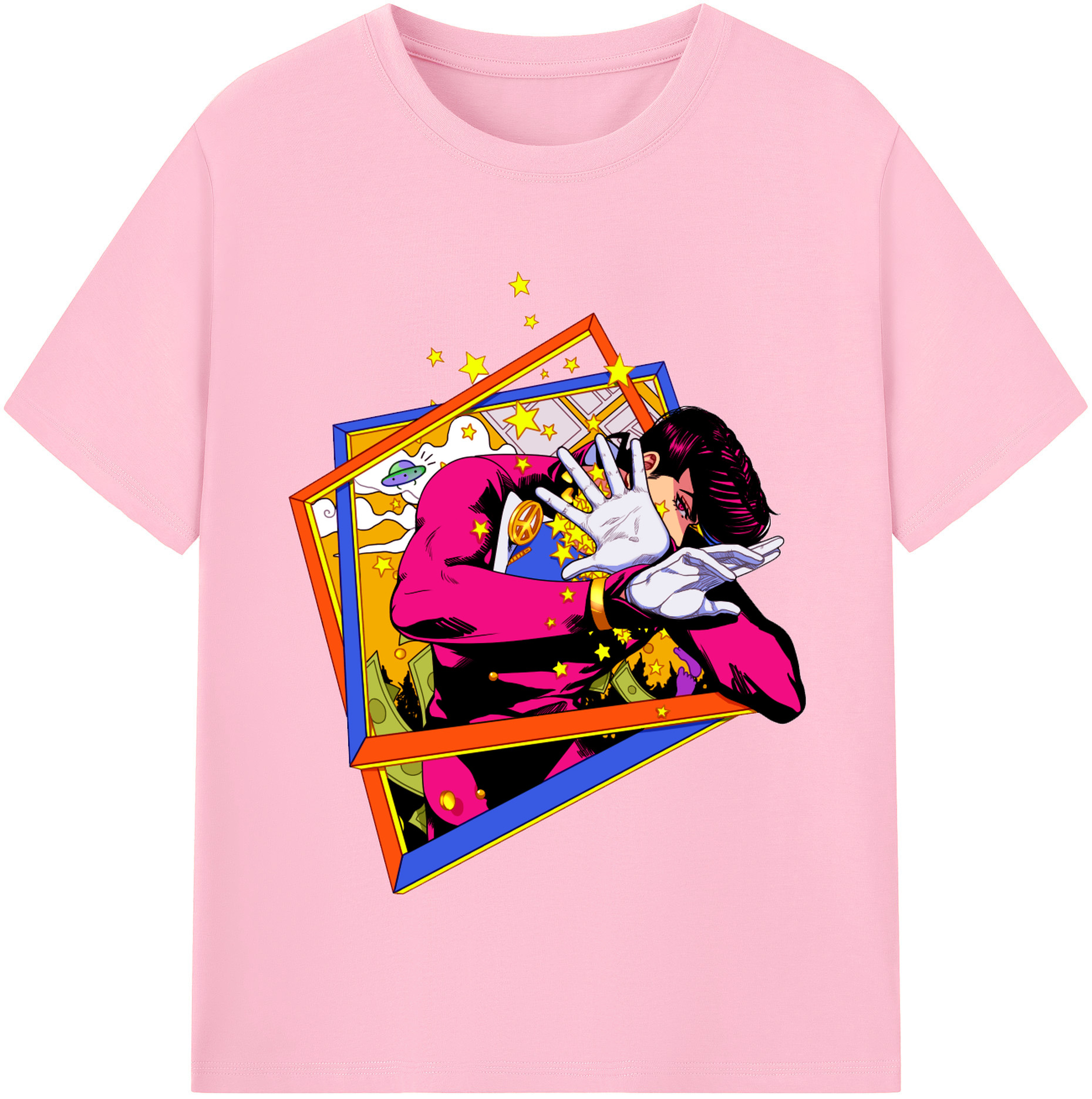 （画像用） ジョジョの奇妙な冒険 ひがしかた じょうすけ JoJo's Bizarre Adventure Higashikata Josuke 綿100％半袖Tシャツ（フロントプリント）