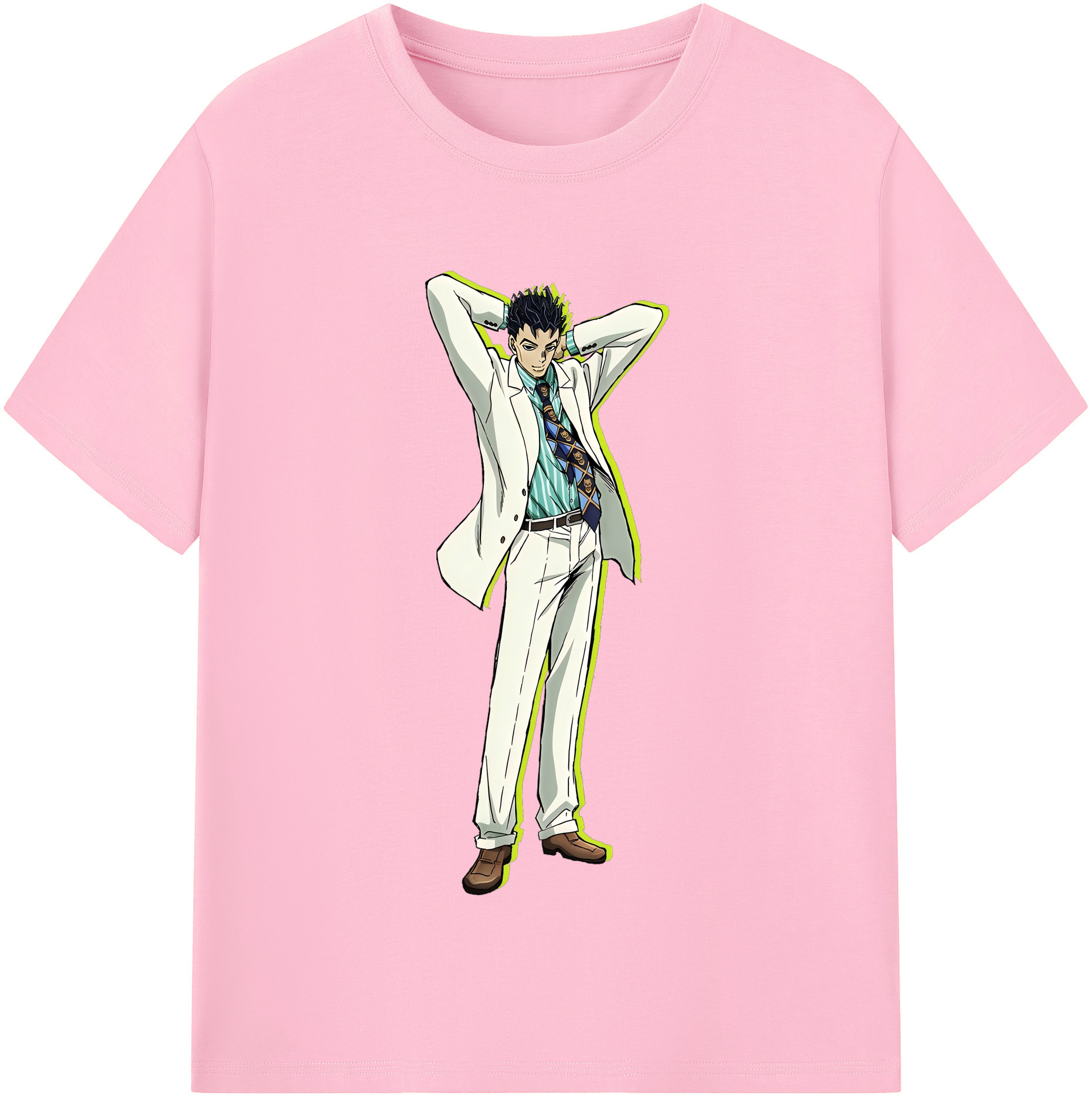 （画像用） ジョジョの奇妙な冒険 きら よしかげ JoJo's Bizarre Adventure Kira Yoshikage 綿100％半袖Tシャツ（フロントプリント）