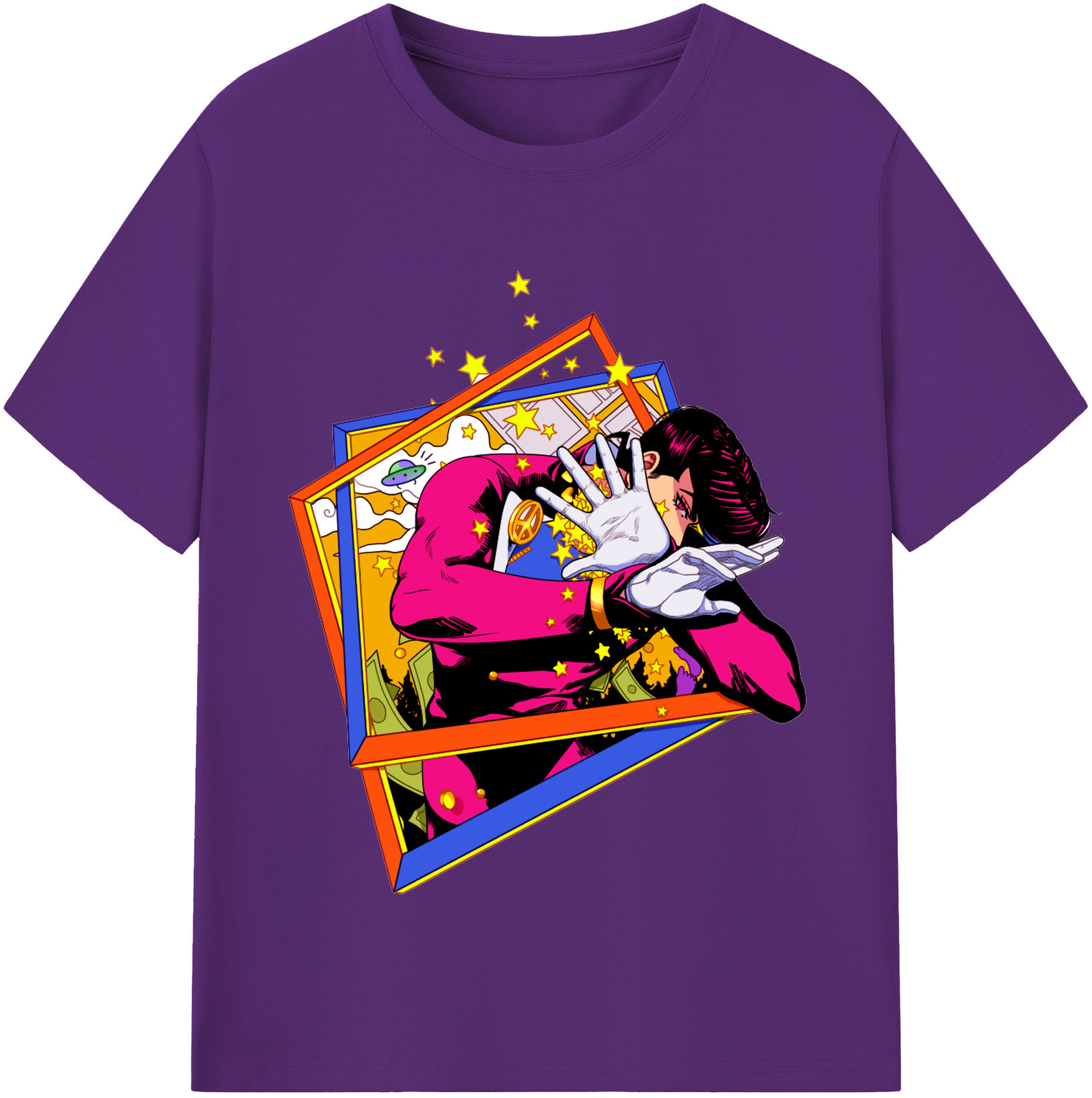（画像用） ジョジョの奇妙な冒険 ひがしかた じょうすけ JoJo's Bizarre Adventure Higashikata Josuke 綿100％半袖Tシャツ（フロントプリント）