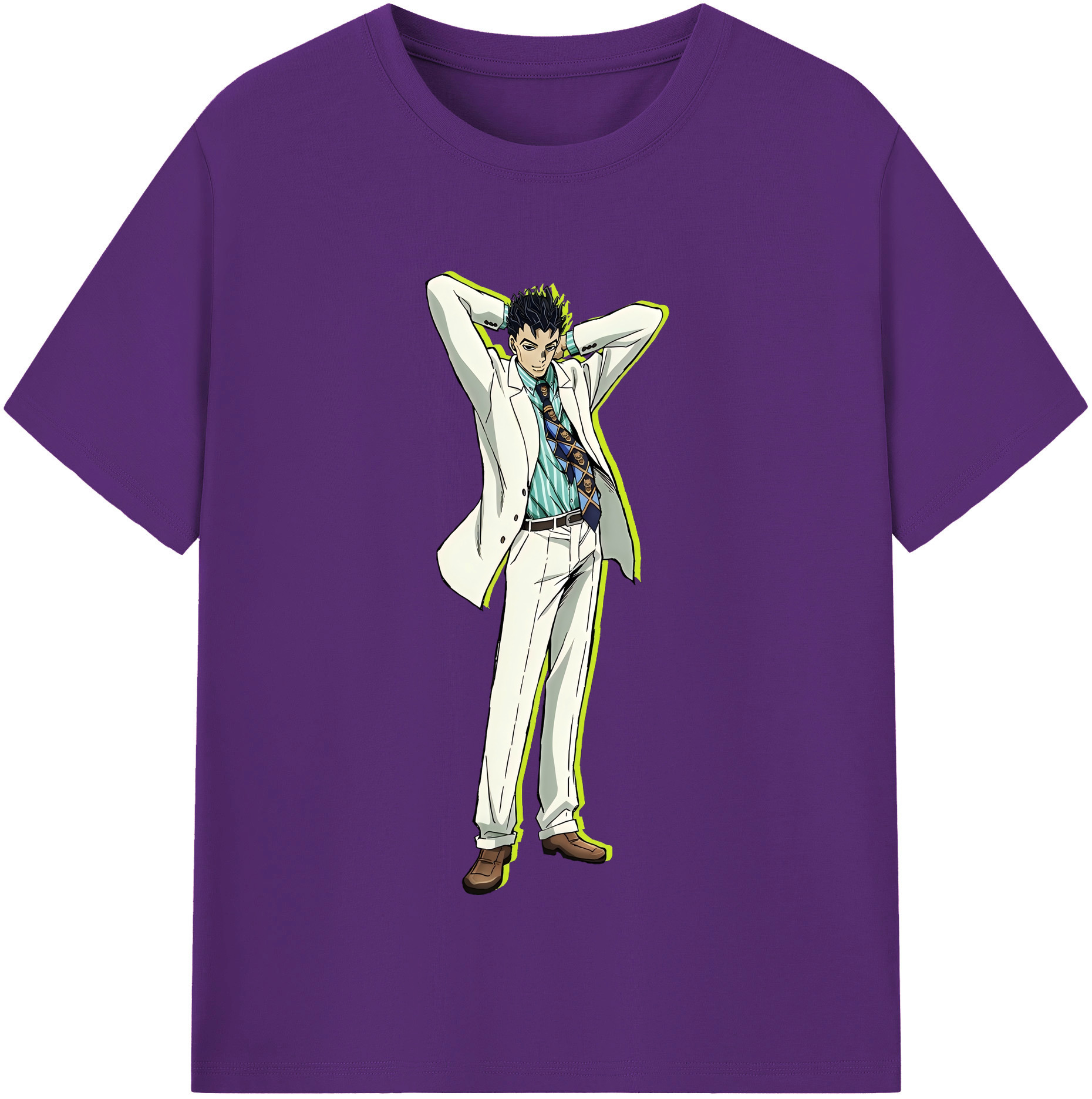 （画像用） ジョジョの奇妙な冒険 きら よしかげ JoJo's Bizarre Adventure Kira Yoshikage 綿100％半袖Tシャツ（フロントプリント）